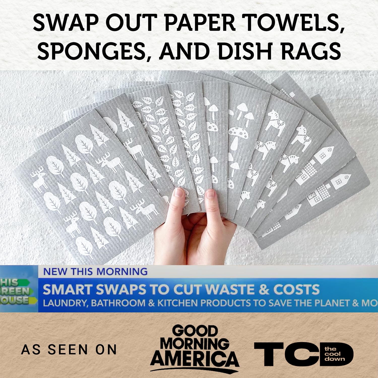 Premium Swedish Dishcloths - 10 Pack Grey Reusable & Washable Cellulose Cotton Kitchen Towels | Eco-Friendly Alternative to Paper Towels, Sponges & Dish Rags | Made in Sweden | Perfect for Dishwashing, Counter Cleaning & Household Chores