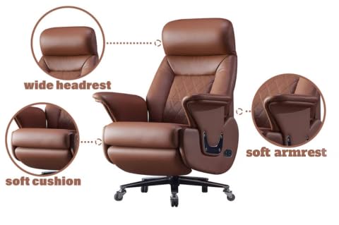 Premium Genuine Leather Power Recliner Office Chair - Kinnls Luca Ergonomic Executive Desk Chair with Adjustable Tilt & Full Reclining, Modern Minimalist Design for Home Office, Gaming, or Workspace (Brown)