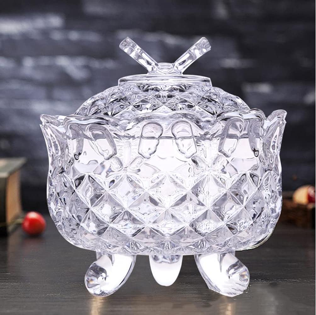 Clear Glass Candy Jar with Lid - Crystal Candy Dish, Footed Jewelry Box & Decorative Bowl for Wedding Buffet, Home Kitchen Storage | Perfect for Parties, Candy Display & Jewelry Organization