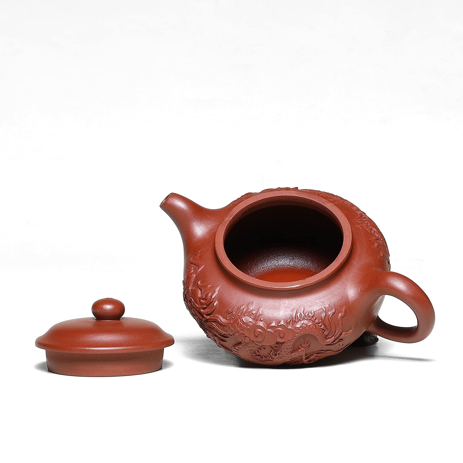Premium 8 Oz Yixing Zisha Clay Teapot with Built-in Filter - Handcrafted Dragon Relief Fanggu Style - Authentic Chinese Kung Fu Tea Set for Gongfu Tea Ceremony & Home Brewing - Perfect Gift for Tea Lovers