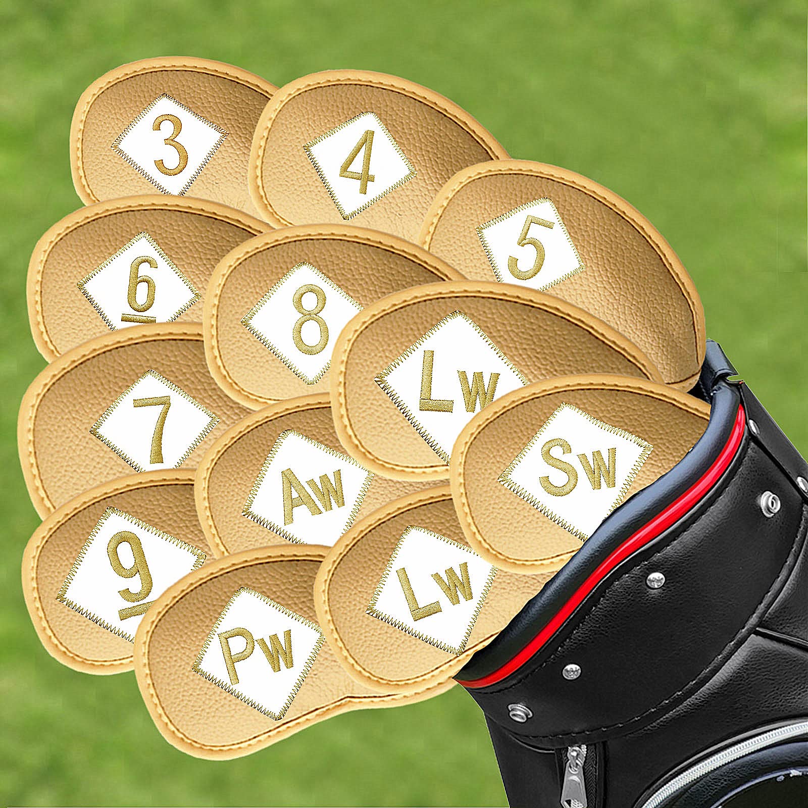 Premium 12-Piece Synthetic Leather Golf Iron Head Covers Set - Universal Fit for All Major Iron Clubs | Durable Club Protection & Perfect Golf Gift | Ideal for Driving Range, Course Play & Equipment Storage