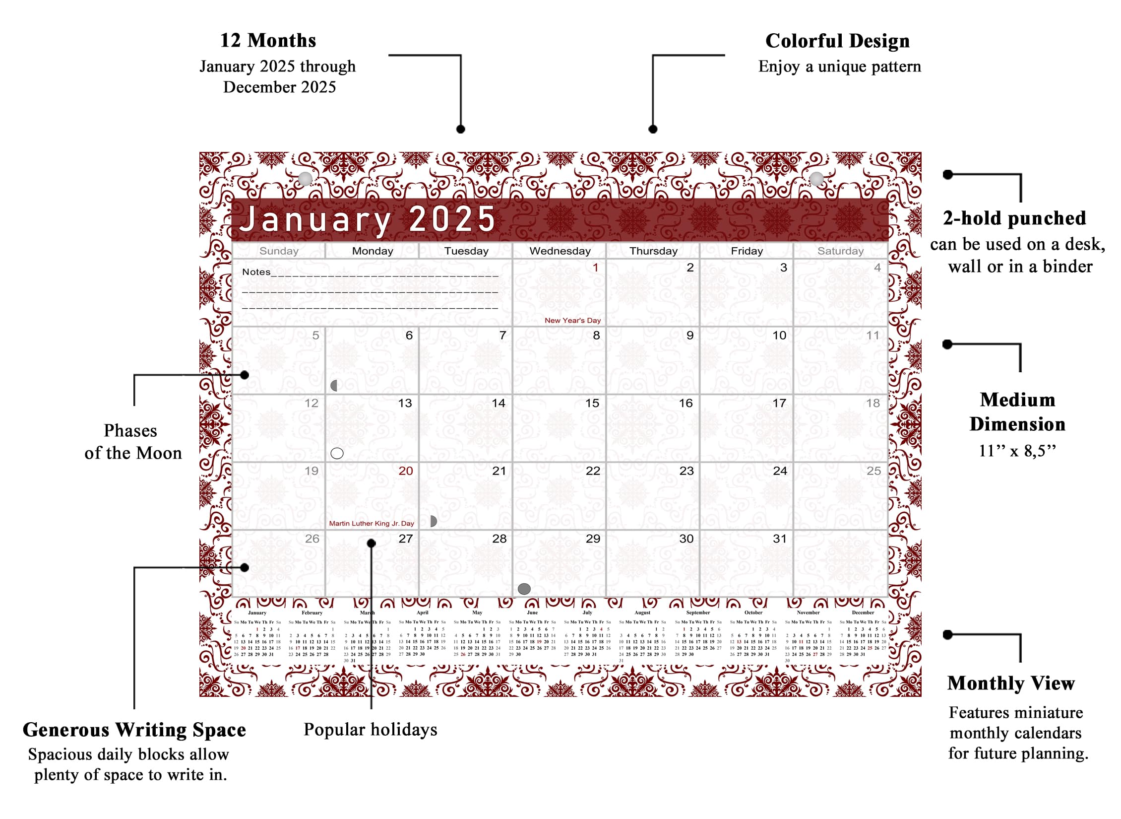 2025 Monthly Magnetic & Desk Calendar - 12-Month Wall & Desktop Planner with Stickers - Perfect for Office, Home & School Organization (Edition #14)