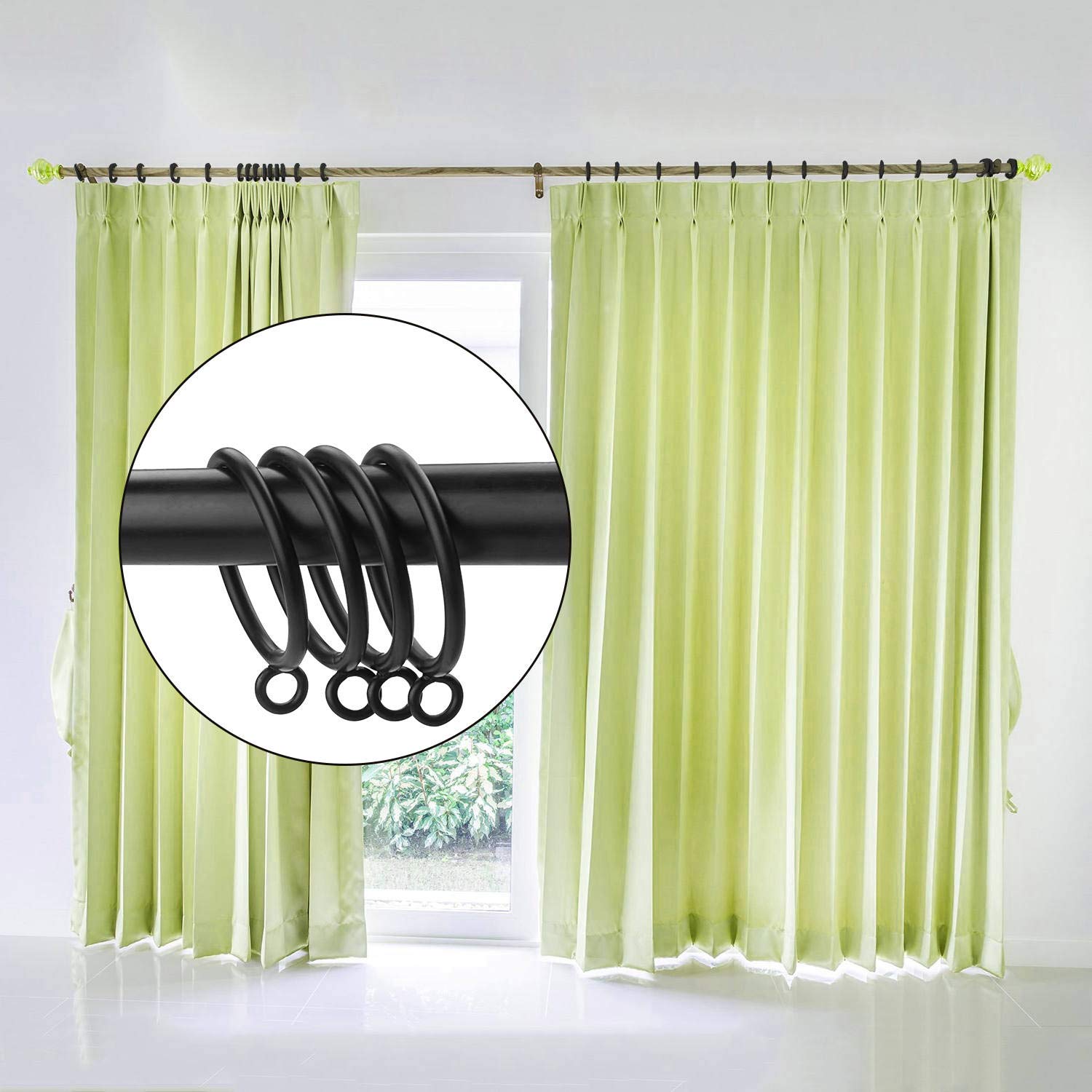 50 Pack 38mm Matte Black Metal Curtain Rings with Hooks - Smooth Gliding Drapery Rings for Rods up to 35mm - Perfect for Hanging Curtains, Drapes & Sheers in Living Rooms & Bedrooms