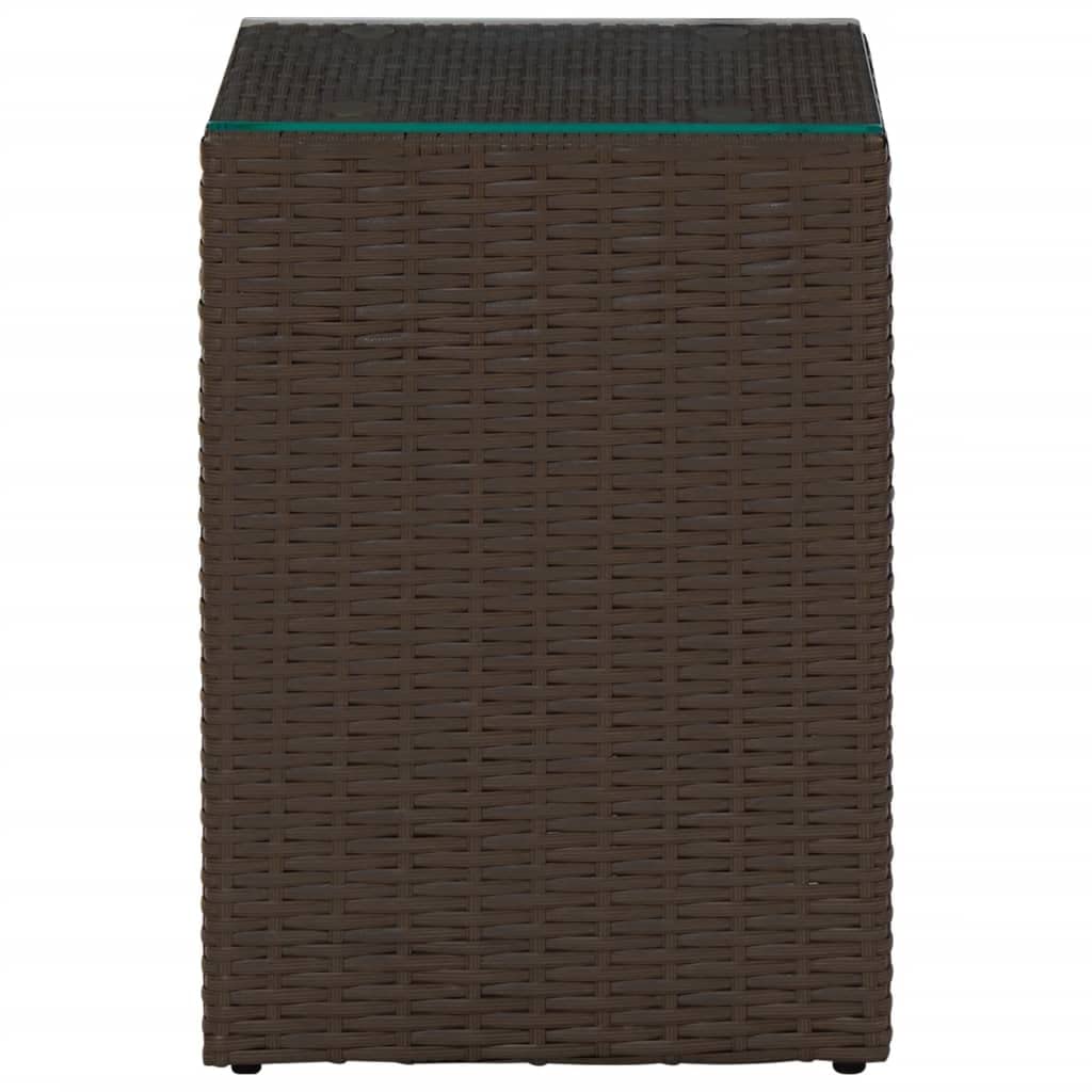 3-Piece Brown Poly Rattan Side Tables with Glass Top - Console Table, Coffee Table, End Table - Perfect for Living Room, Study, Bedroom & Hallway Decor