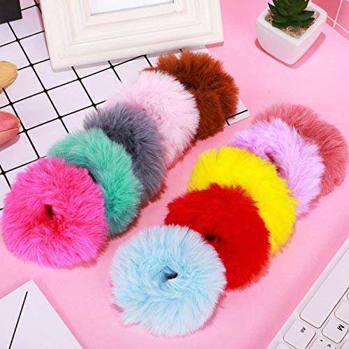 PABULUM 6 Pack Furry Scrunchies for Women - Soft Rabbit Fur Hair Ties, Ponytail Holders & Hair Bands - Cute Hair Accessories for Girls (Perfect for School, Work, Parties & Everyday Styling)