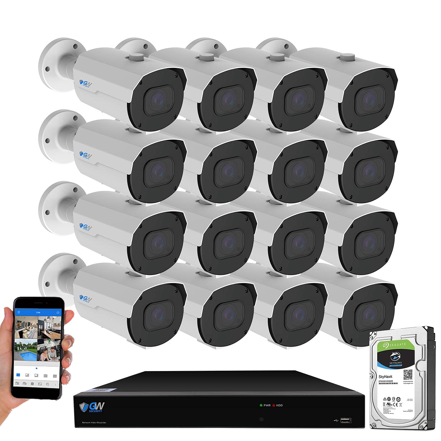 4K (3840x2160) 8MP Outdoor PoE IP Security Camera System with 4X Optical Zoom, 130FT Night Vision & AI Detection - 16 Channel Surveillance for Home/Business Security (16 Cameras Included) | Ideal for 24/7 Property Monitoring, Facial Recognition & Perimeter Protection