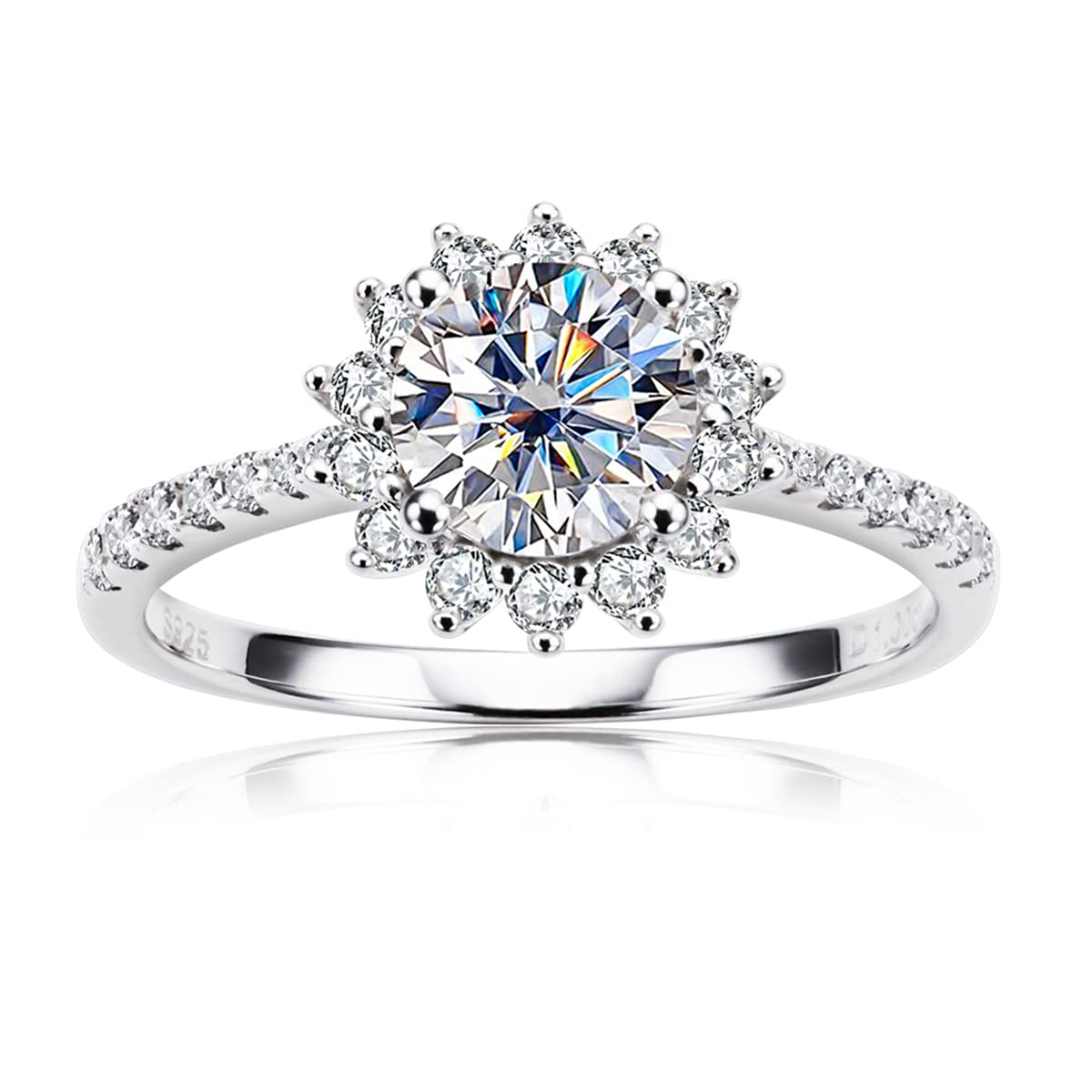 Platinum Plated Silver 1 Carat Moissanite Engagement Ring for Women - 6.5mm D-E-F Color VVS Clarity Wedding Band, Anniversary Gift (Ideal for Proposals, Bridal Jewelry & Special Occasions)