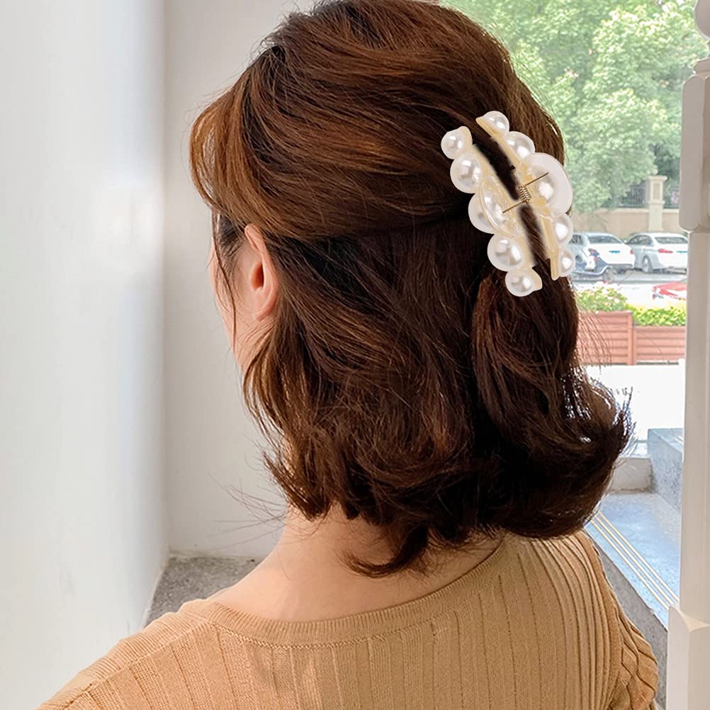 5Pcs Pearl Hair Clips for Women - Non-Slip Strong Plastic Hair Claw Clips for Thick & Fine Hair - Elegant Hair Accessories for Parties, Weddings & Daily Use