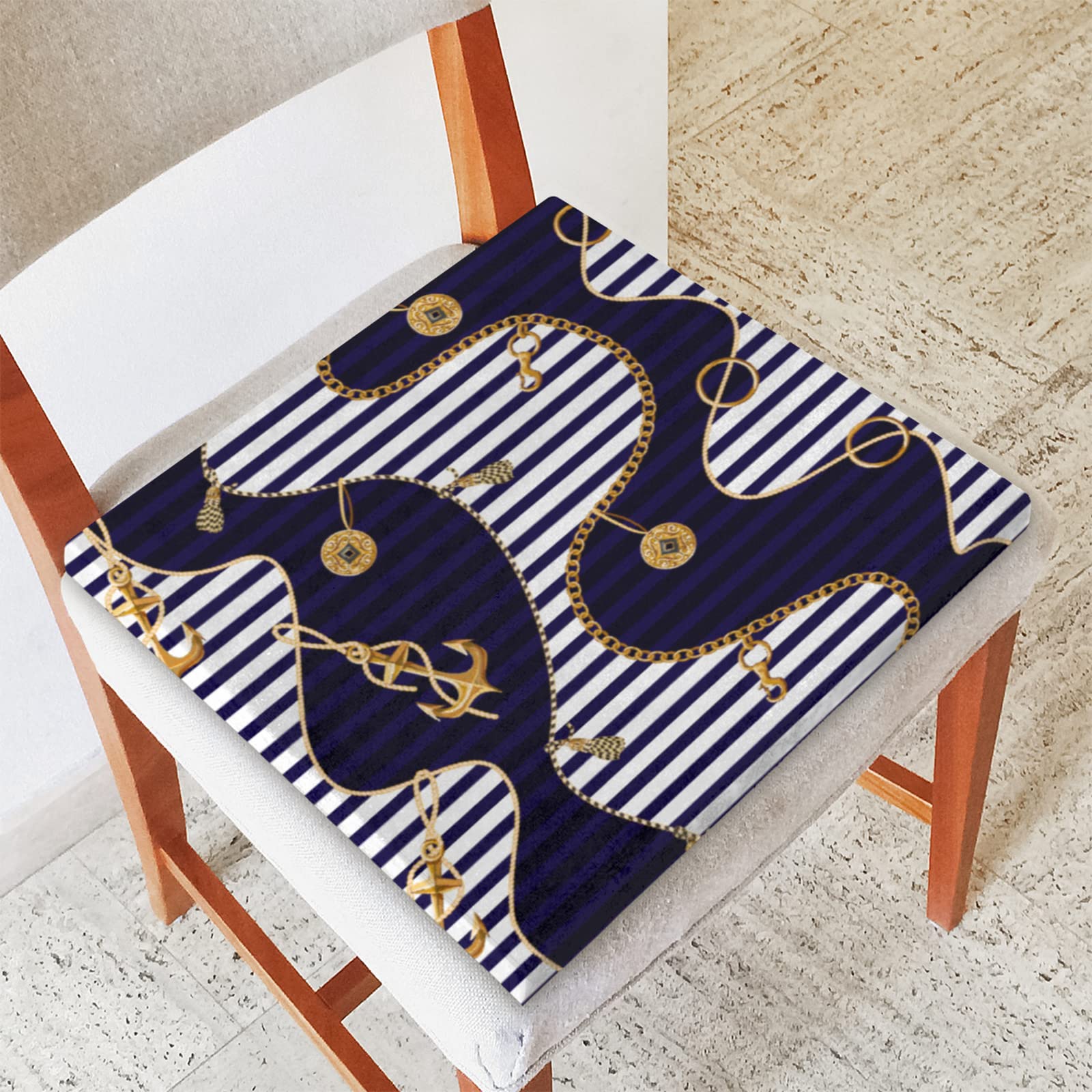 **Memory Foam Seat Cushion with Zipper - Soft, Washable & Comfortable Square Chair Pad for Kitchen, Office, Sofa & Home - Non-Slip Anchor Coin Design & Stripe Pattern - Perfect for Back Support & Long Sitting**