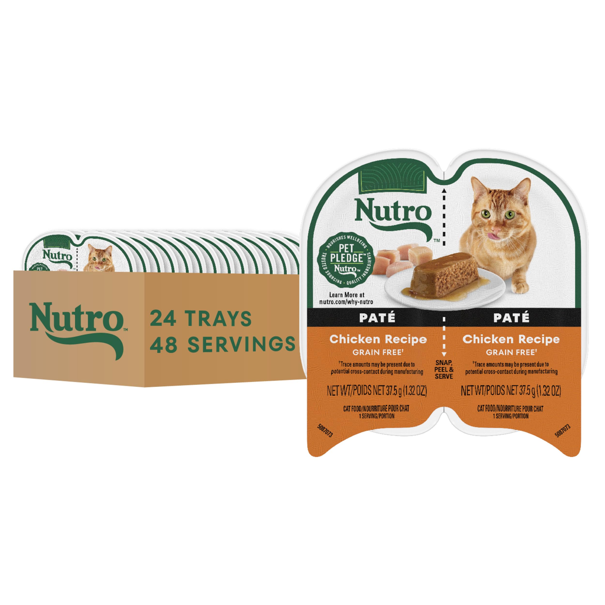 Nutro Perfect Portions Wet Cat Food Paté Chicken Recipe, 2.64 oz. Twin-Pack Trays (24 Count, Pack of 1) - Grain-Free, High Protein Cat Food for Adult & Senior Cats - Perfect for Mealtime, Travel & Portion Control