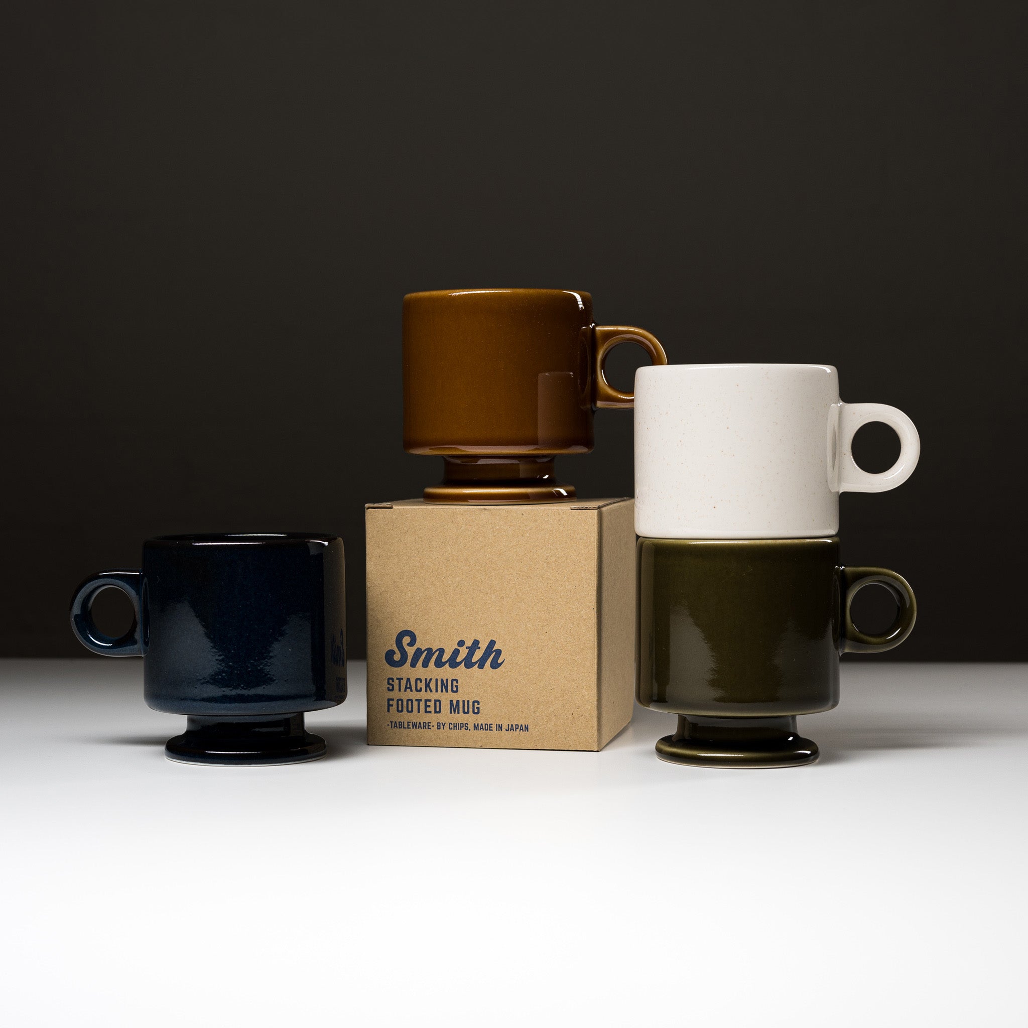 Smith Stacking Footed Mug by Chips - 8.1oz (240ml) Coffee Cup with Handle, Stackable Design in 4 Colors (Black/White/Blue/Red) - Perfect for Home, Office, and Gifts