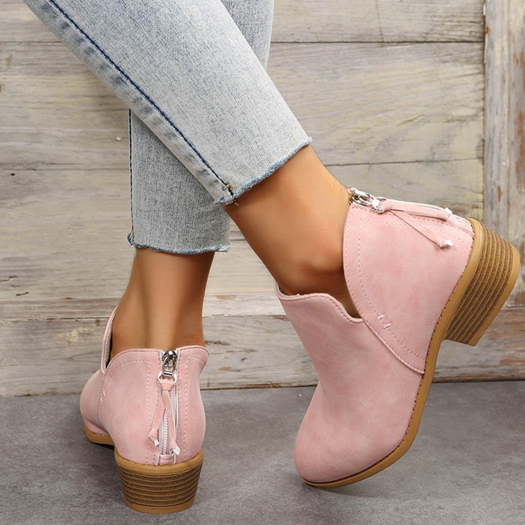 Bkebge Women's Ankle Boots - Low Heel Round Toe Suede Booties | Non-Slip Casual & Hiking Shoes | UK Size 5 Pink | Perfect for Everyday Wear, Office & Outdoor Activities