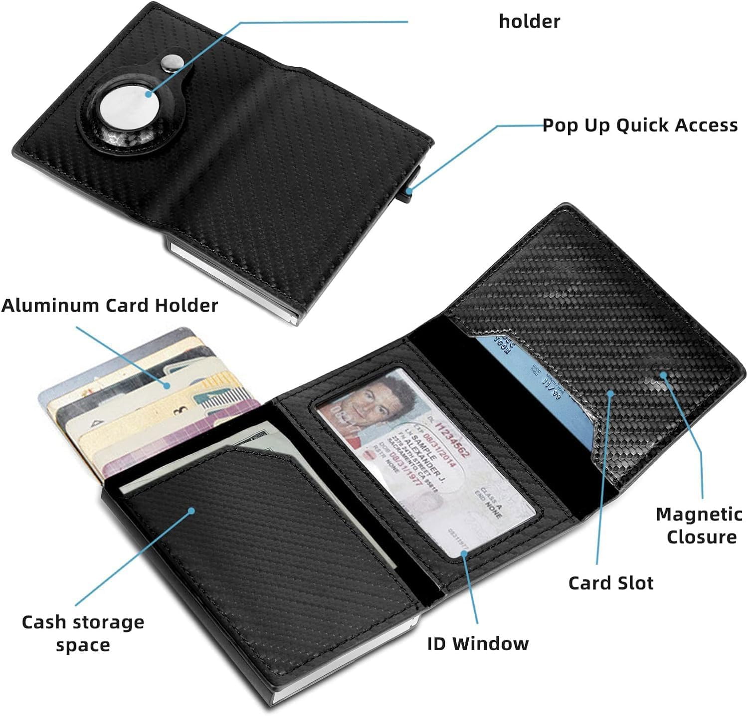 FADACHY Slim RFID Blocking Carbon Fiber Wallet for Men & Women - Minimalist Credit Card Holder with ID Window - Secure & Stylish for Everyday Use, Travel & Business