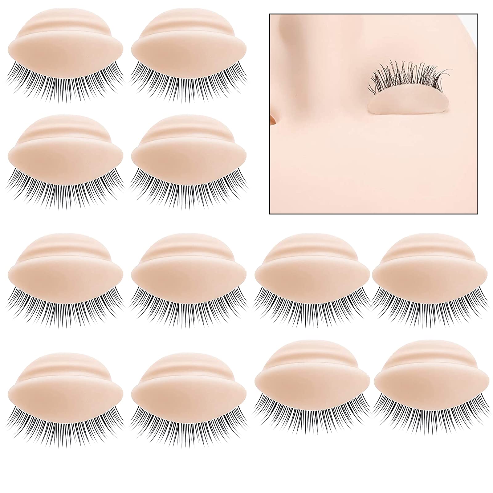 Emsiok 6 Pairs Realistic Silicone Mannequin Head Eyelids with Lashes - Removable Eyelash Training Eyelids for Lash Practice & Extensions - Perfect for Beauty Salons, Lash Technicians & DIY Home Practice
