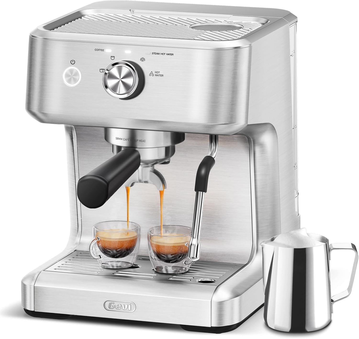 Gevi EzBru 1000 Barista-Level Espresso Machine - 15 Bar Pressure, Adjustable Temperature & Shot Volume, Stainless Steel Coffee Maker with Milk Frother for Cappuccino & Latte - Perfect for Home Baristas & Coffee Lovers