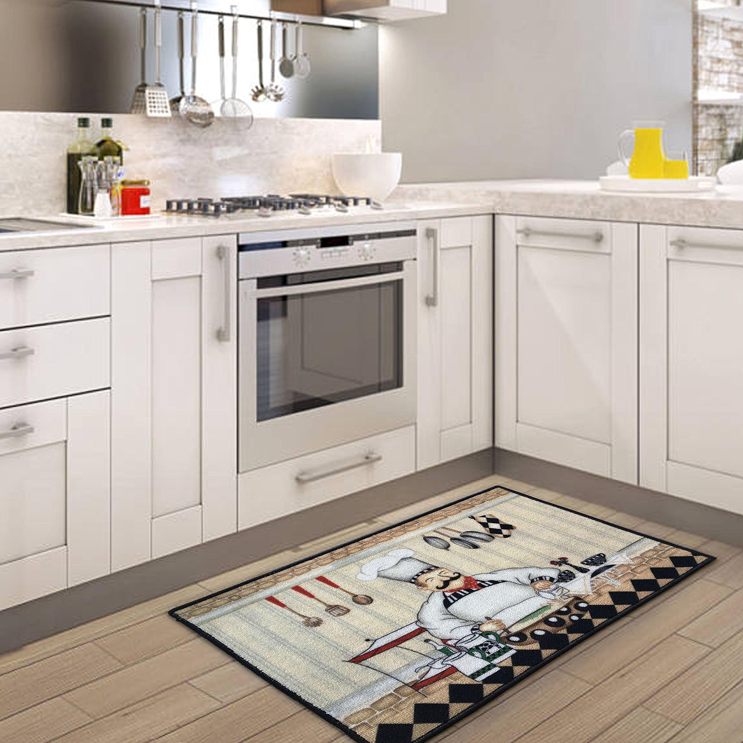 Non-Slip Kitchen Rug 18x28 Inches - Chef Design Bath Mat for Bathroom & Kitchen, Water Absorbent & Durable - Perfect for High Traffic Areas, Sink & Stove Side