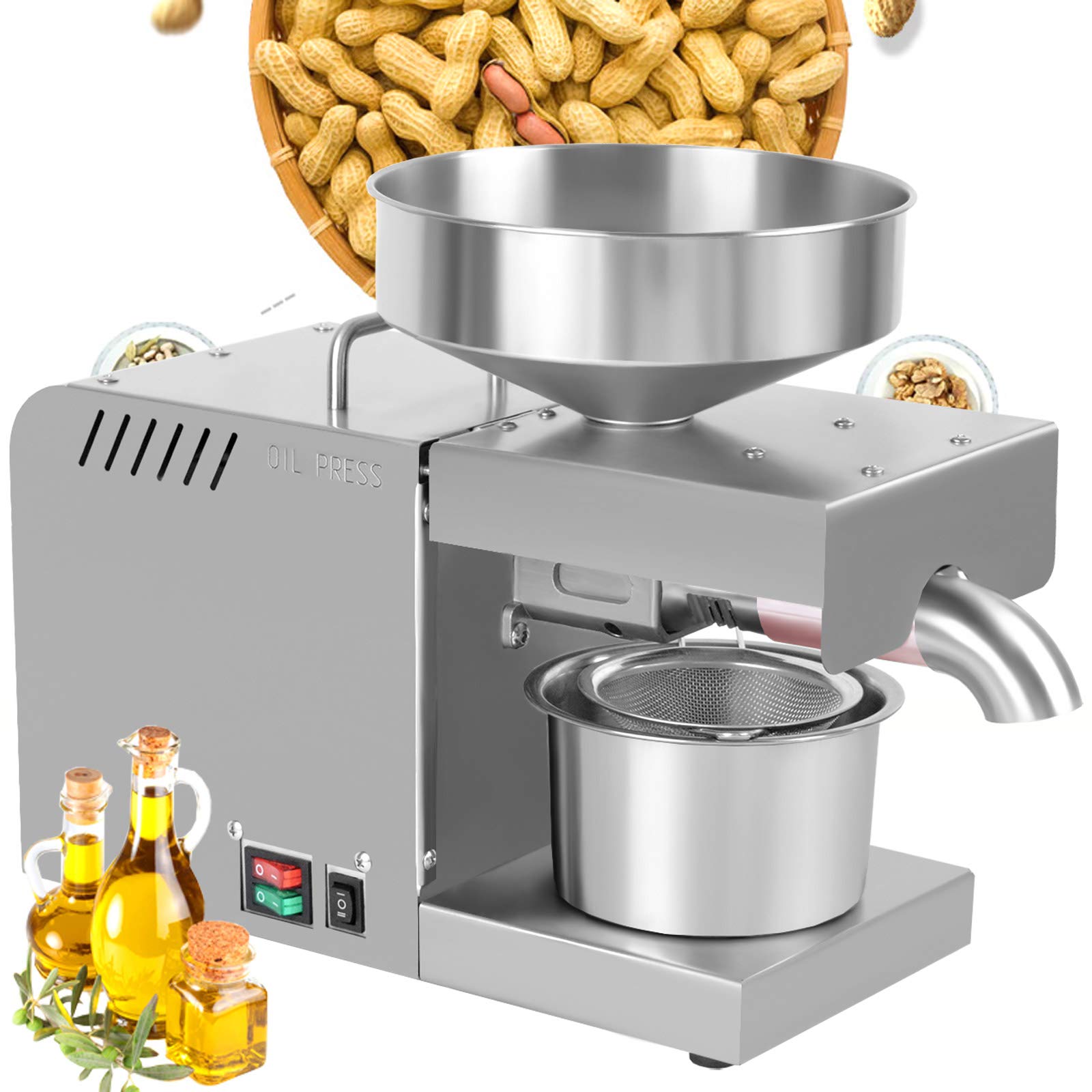 Stainless Steel Automatic Oil Press Machine 110V 600W - Electric Cold & Hot Oil Extractor for Peanut, Sunflower, Walnut, Olive, Flax Seeds - Perfect for Home Kitchen & Healthy Cooking