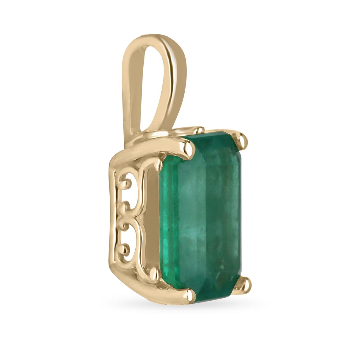 3.62ct Natural Emerald Cut Solitaire Emerald Fleur De Lis Pendant Necklace - Elegant Jewelry Gift for Women, Perfect for Weddings, Anniversaries & Special Occasions