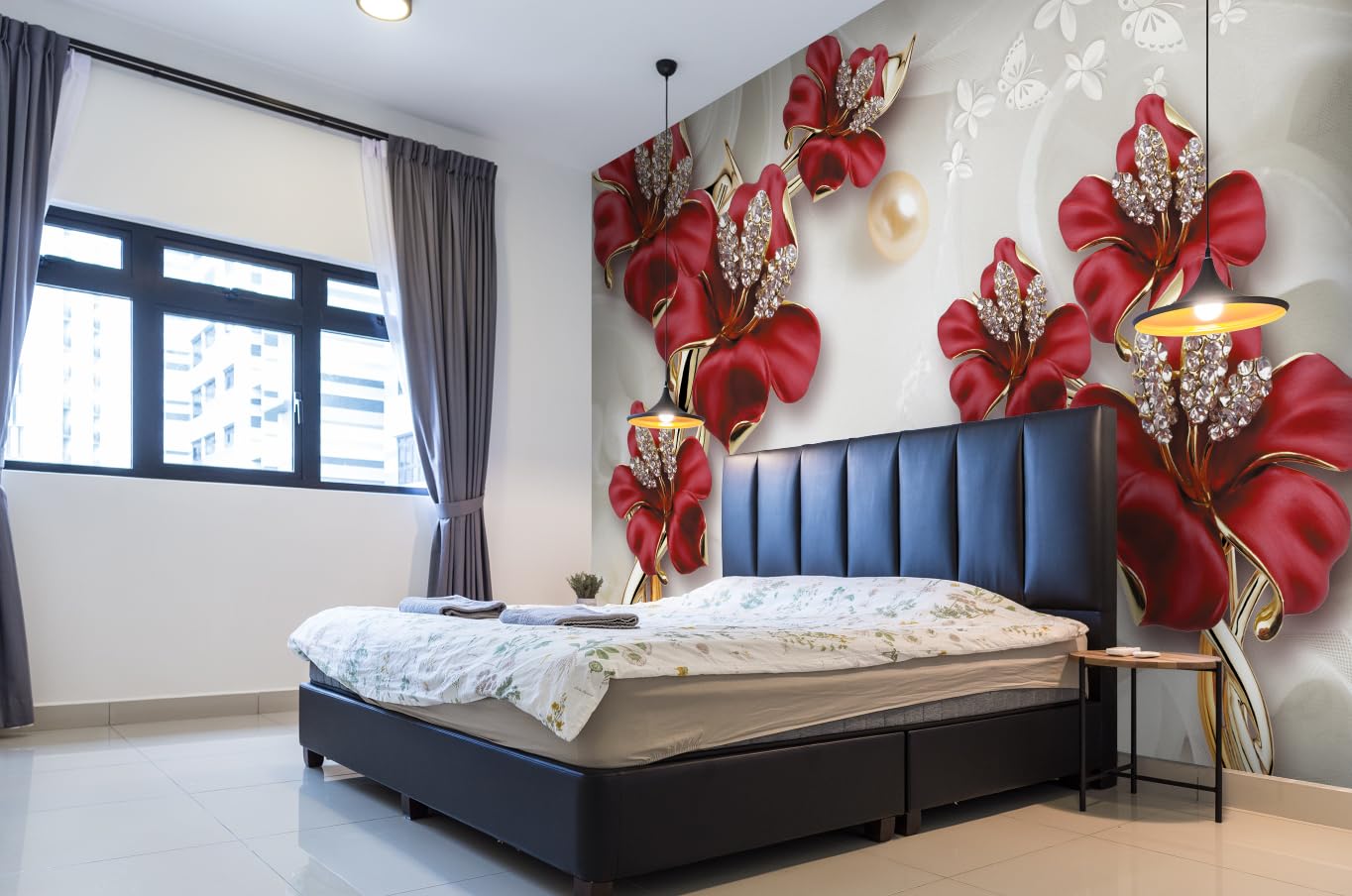FLFK 3D Flower Jewelry Peel and Stick Wallpaper - Self-Adhesive Wall Mural for Living Room, Bedroom Decor - 141.7x98.4 Inches - Perfect for Home Renovation, Accent Walls & DIY Interior Design Projects