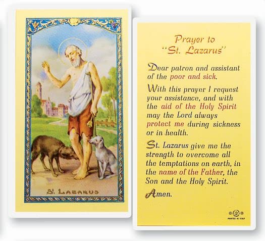 Saint Lazarus Laminated Catholic Prayer Cards - Pack of 25 with Prayer on Back - Perfect for Religious Devotion, Bible Study & Gift Giving