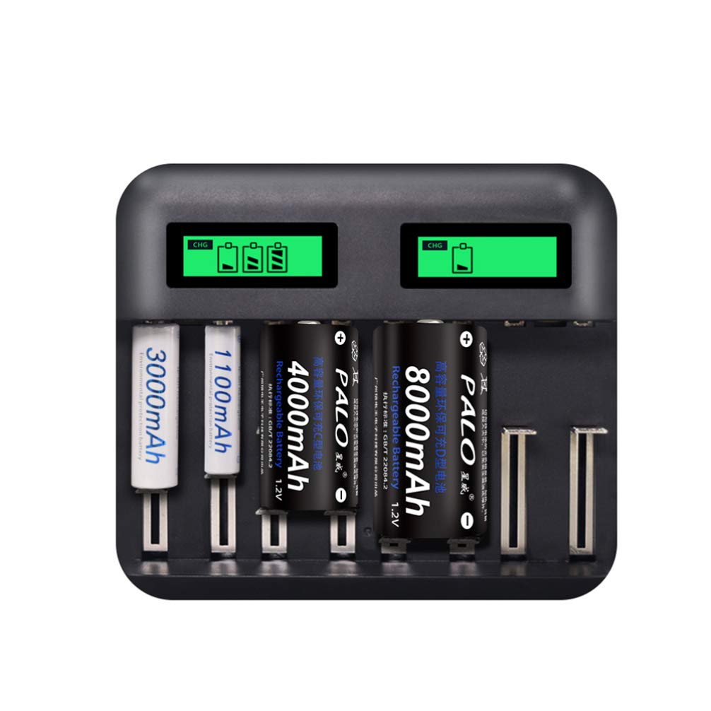 Beaupretty 8 Bay Universal LCD Battery Charger for AA C D Rechargeable Batteries with USB Port - Perfect for Home, Office, and Travel Use