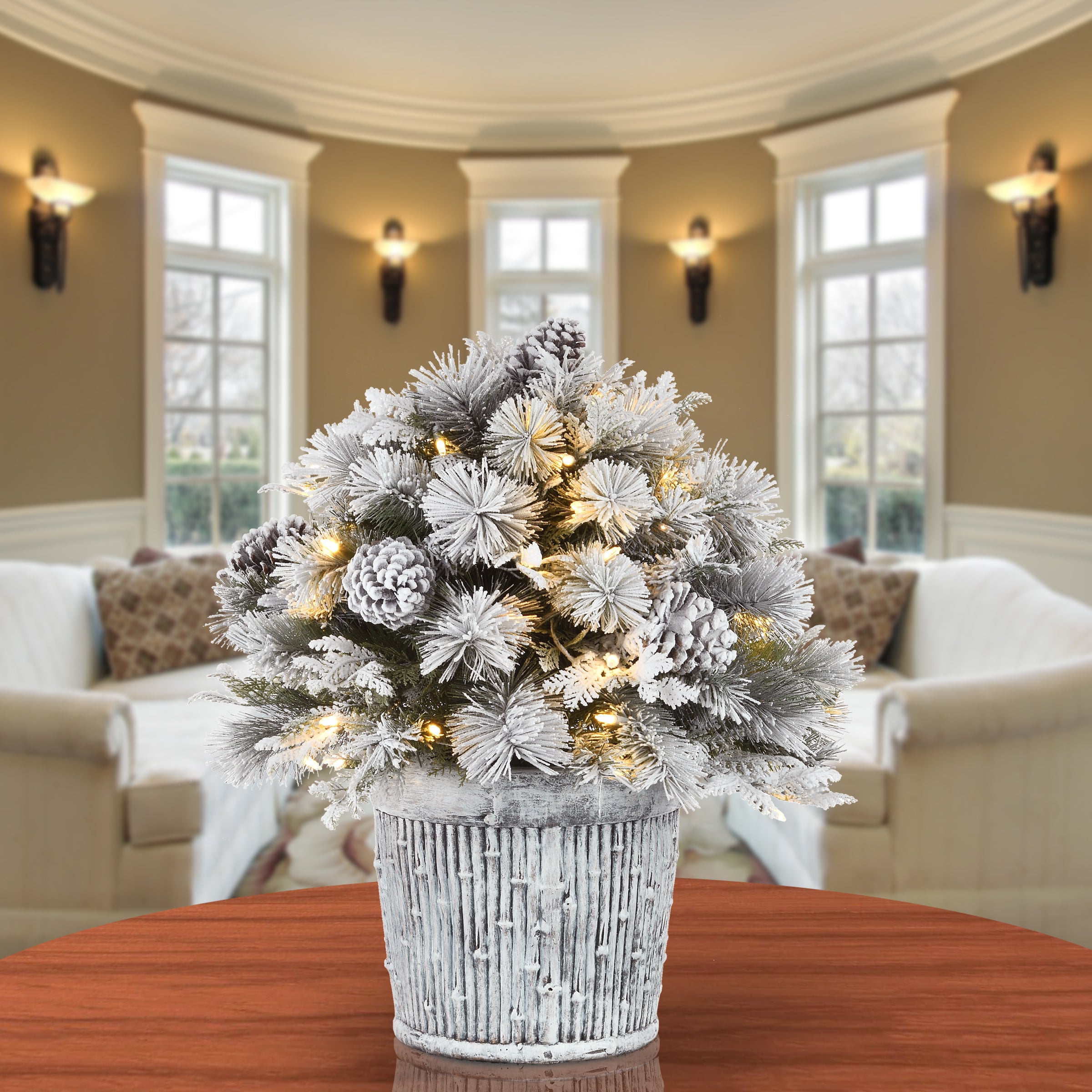 22 Inch Pre-Lit Snowy Chihuahua Basin Christmas Tree with Warm White LED Lights - Perfect for Holiday Home Decor, Office, and Party Festive Atmosphere