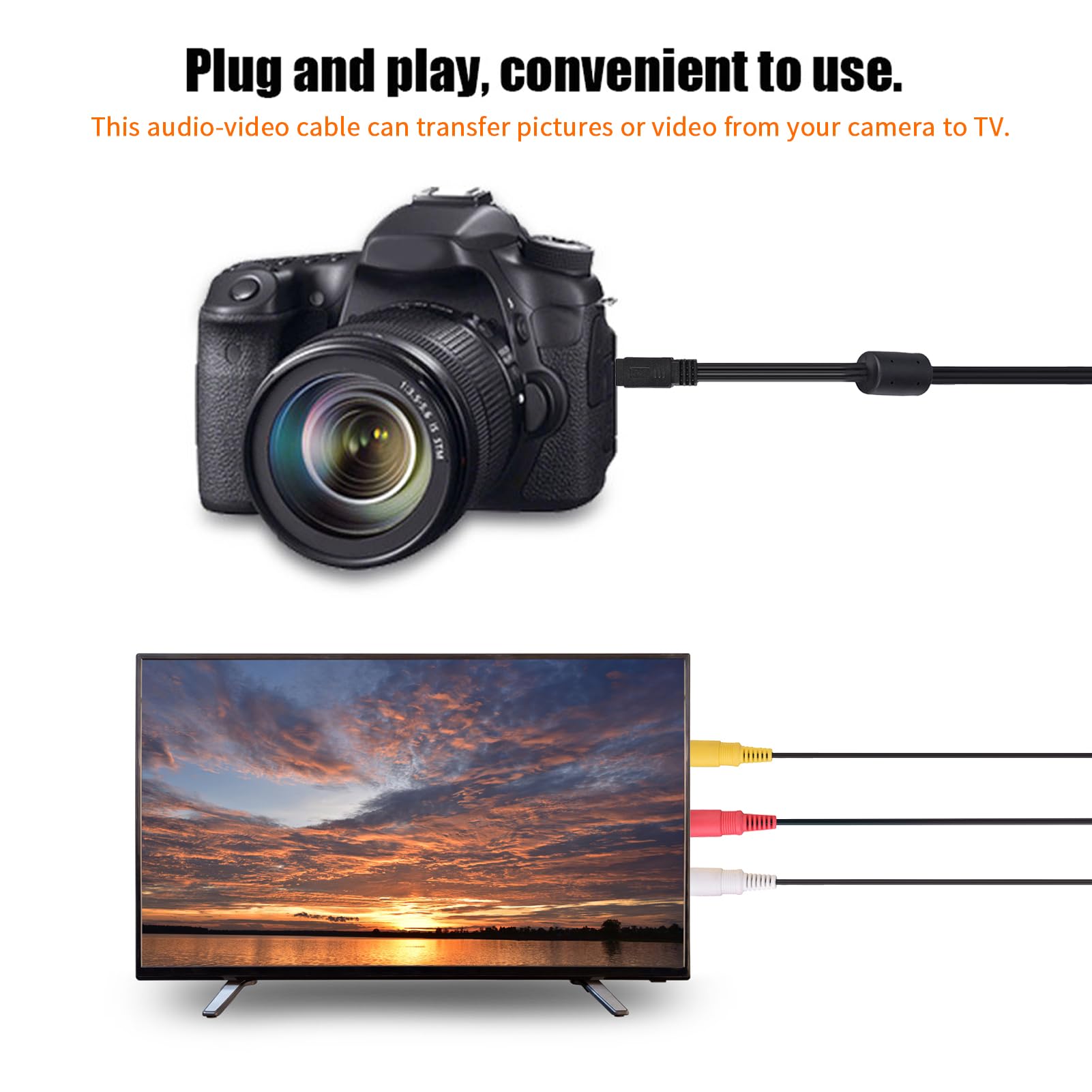 Mini USB to 3 RCA AV Cable - High Quality Video Audio Cable for Digital Cameras (IXUS 990/980/970) to TV - Connect Your Camera for Home Theater & Video Playback
