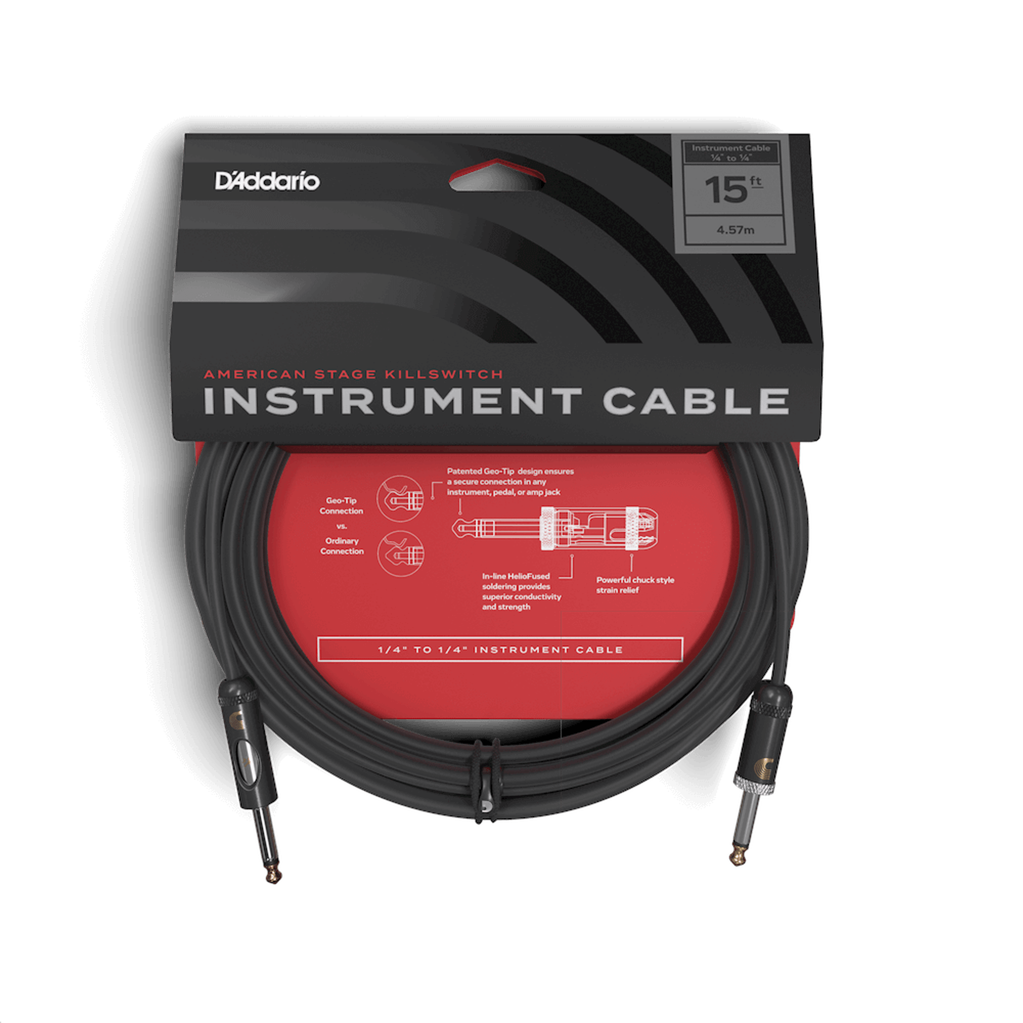 D'Addario Planet Waves American Stage Killswitch Instrument Cable 4.5M (15ft) - Premium Guitar Cable for Live Performances & Studio Recording