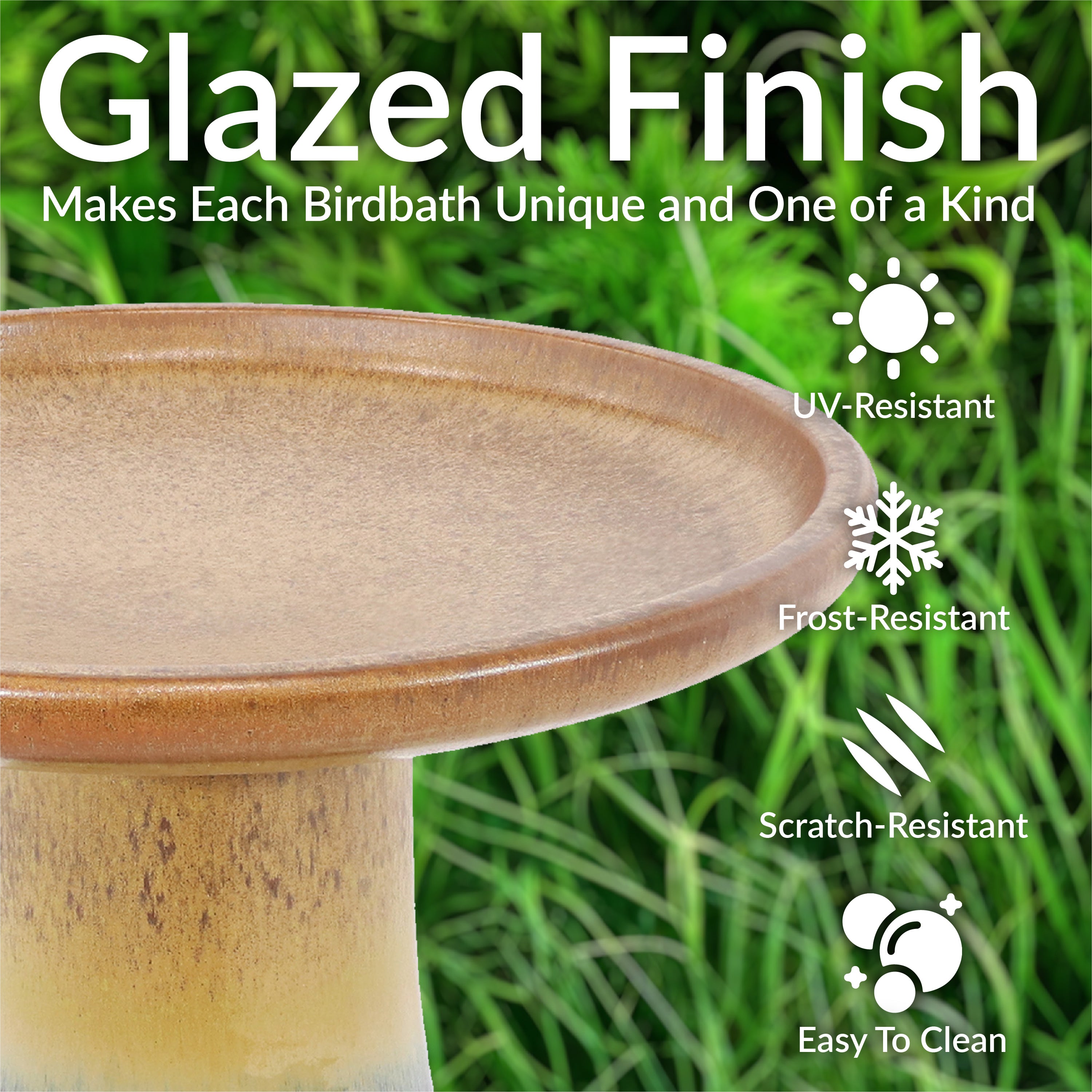 Sunnydaze 18 Inch Glazed Ceramic Outdoor Bird Bath - Garden Decor for Attracting Birds & Enhancing Outdoor Spaces