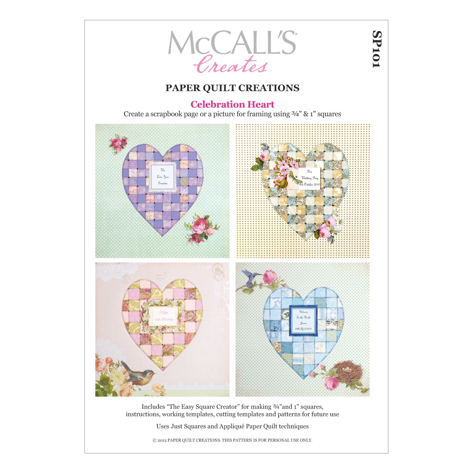 McCall's W10631 Paper Quilt Creations Craft Pattern - DIY Celebration Heart Scrapbook Page for Valentine's Day, Wedding & Anniversary Memory Albums | Perfect for Card Making, Home Decor & Gift Ideas
