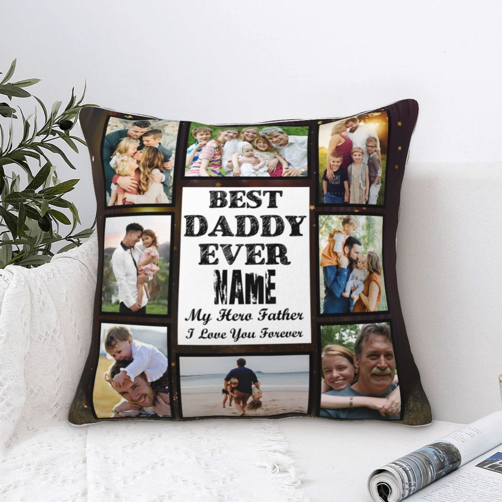 Best Dad Personalized Summer Pillow Cover - 8 Photo Custom Text for Sofa Decor