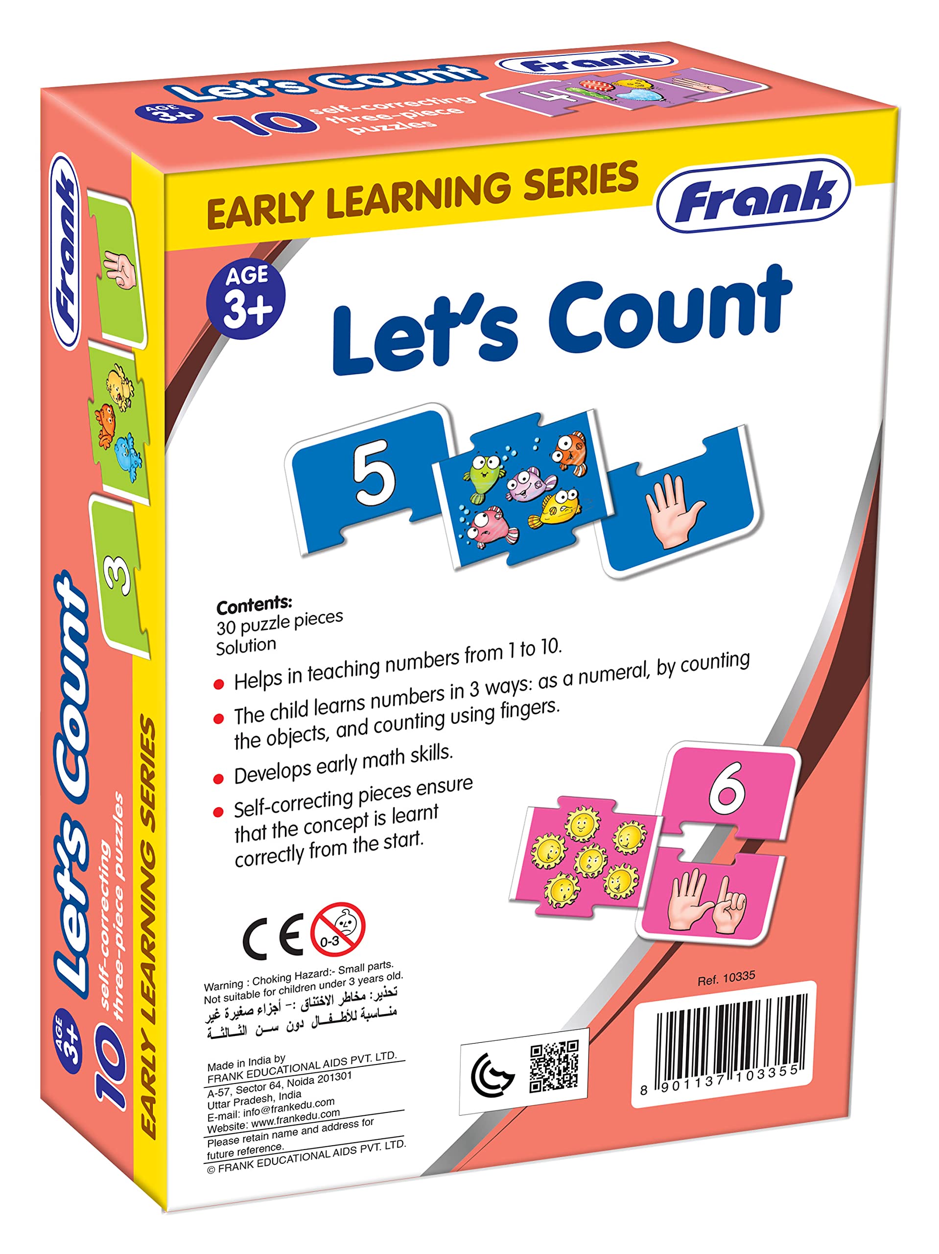 Frank Let's Count Jigsaw Puzzle for Kids Ages 3-7 - 10 Self-Correcting 3-Piece Puzzles (30 Pcs Total) | Educational Counting Toys for Preschool & Kindergarten | Brain Boosting STEM Learning Games | Perfect Gift for Boys & Girls | Ideal for Classroom, Homeschool & Family Game Night