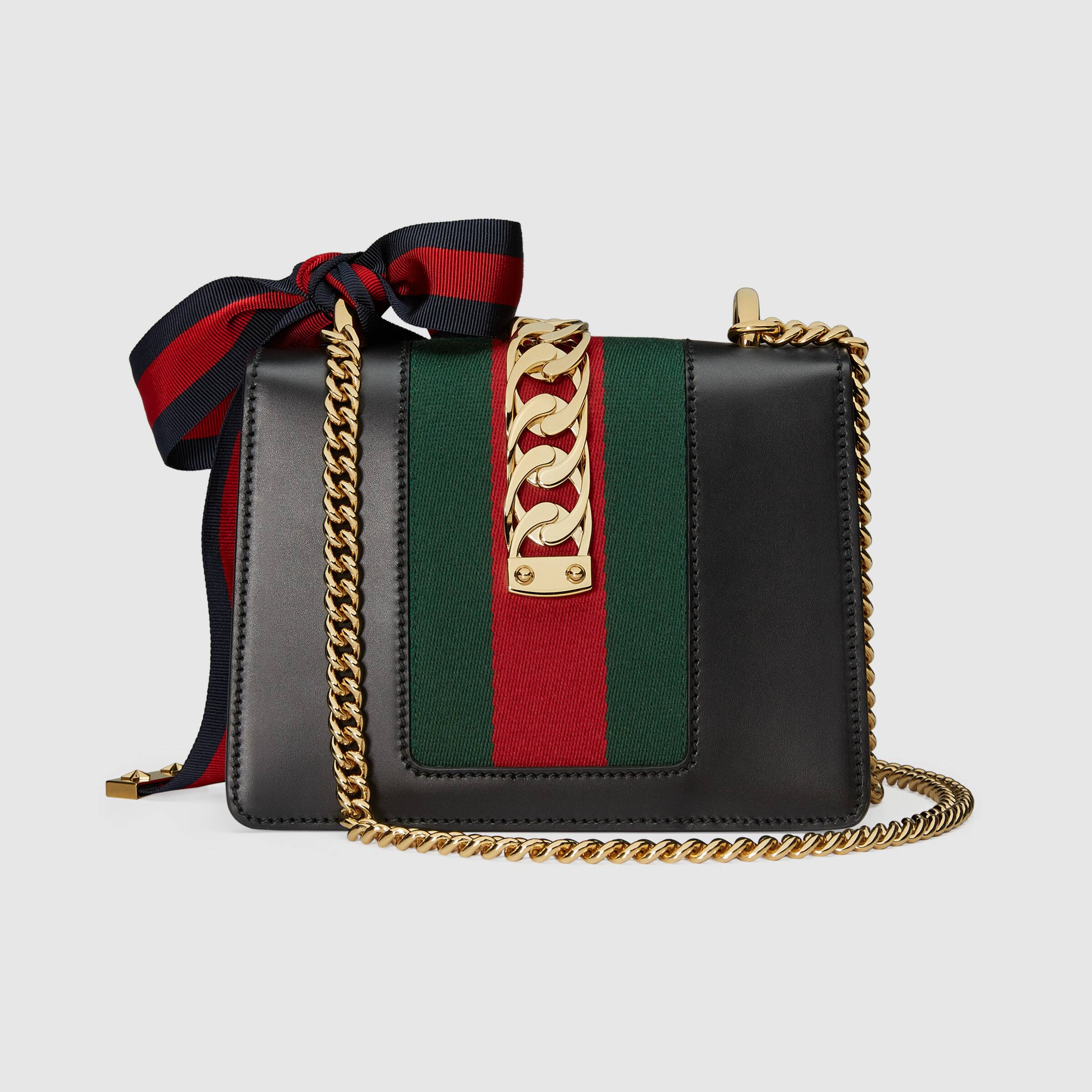 Gucci Sylvie Leather Mini Chain Bag for Women - Black Luxury Crossbody Purse for Evening, Party & Date Night