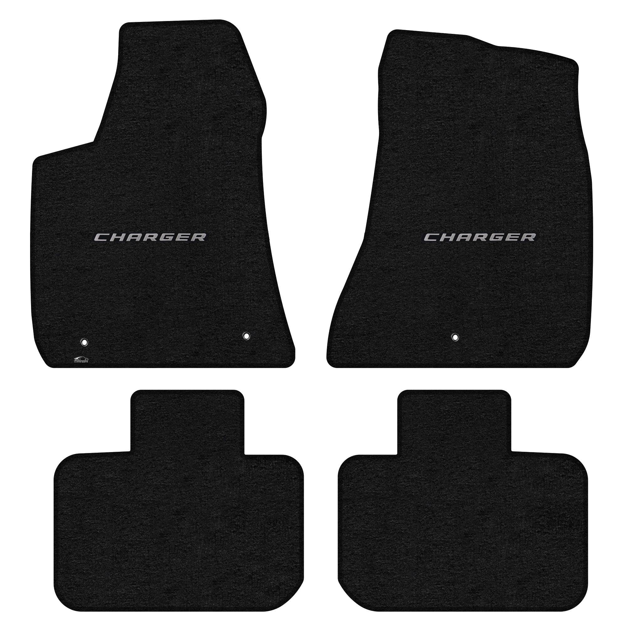 Lloyd Mats for Dodge Charger RWD 4-Piece Car Floor Mats Set - Ebony Velourtex with Silver Charger Logo (Fits 2011-2024 Models) | Premium Protection & Style for Daily Driving & Road Trips