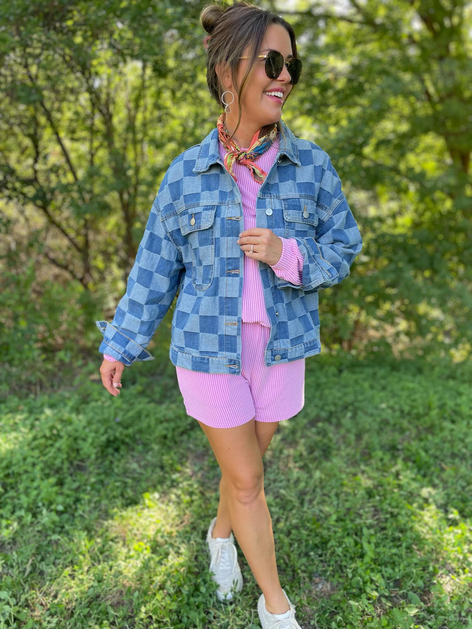PREORDER: Stylish Checkered Denim Jacket for Men & Women | Trendy Overshirt for Casual Outfits & Streetwear Fashion