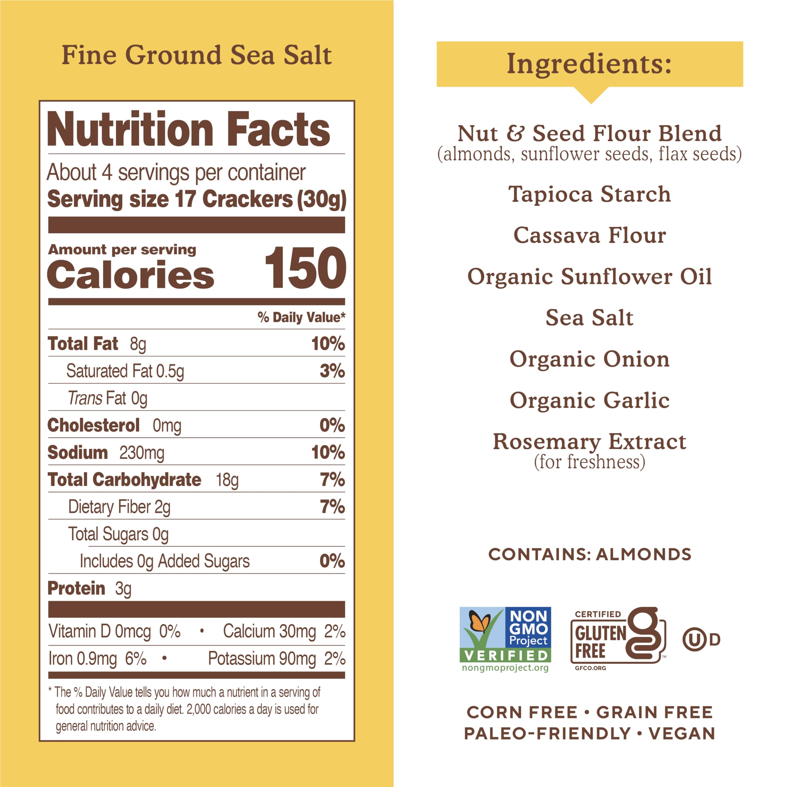 Simple Mills Almond Flour Crackers - Gluten Free, Vegan, Healthy Snacks, Fine Ground Sea Salt, 4.25oz (Pack of 6) | Perfect for Keto Diet, School Lunches & On-the-Go Snacking