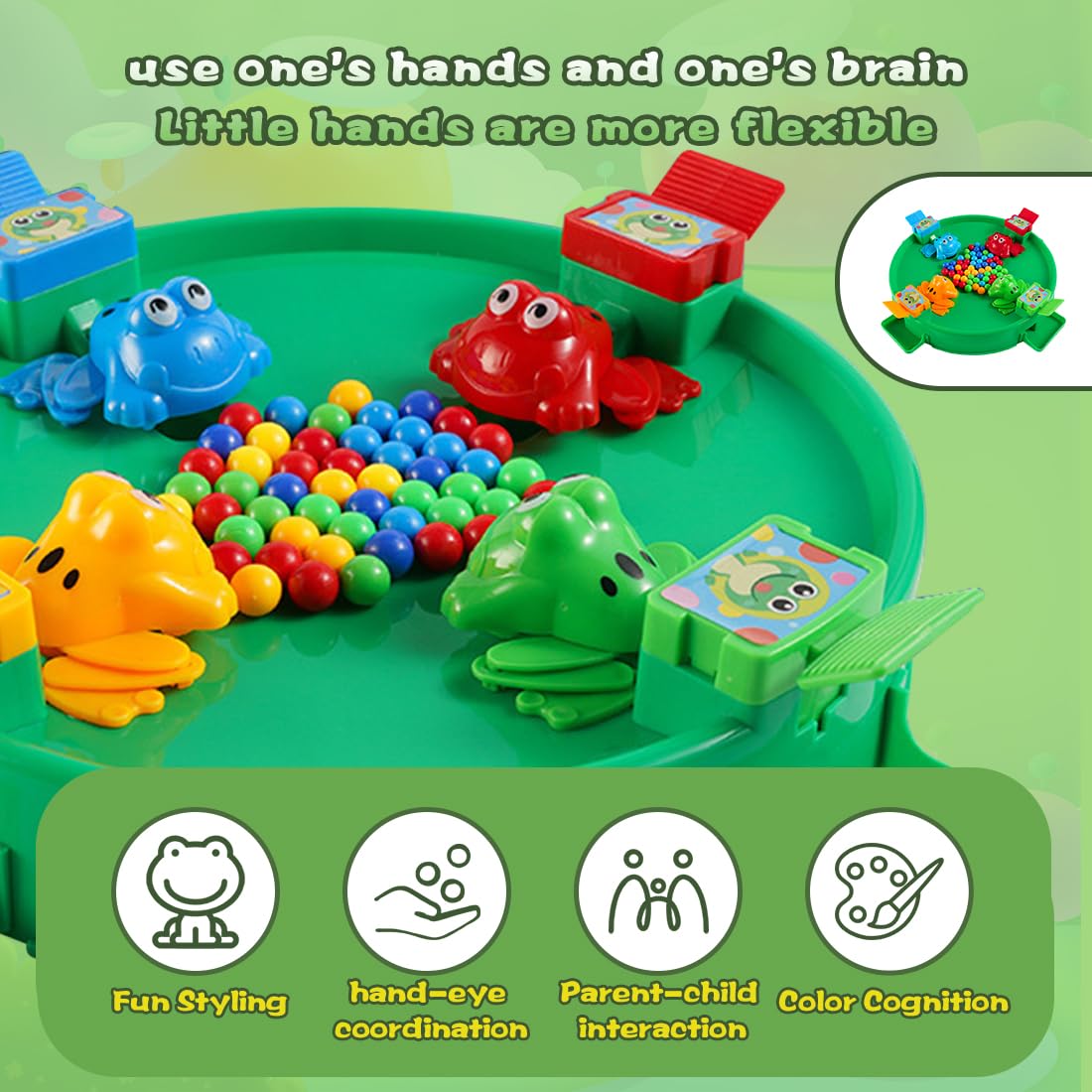 Hungry Frog Board Game - Fast Reflex & Fine Motor Skill Toy for Kids & Adults | Classic Plastic Bead Feeding Game for 2-4 Players | Preschool Learning, Family Game Night & Party Entertainment
