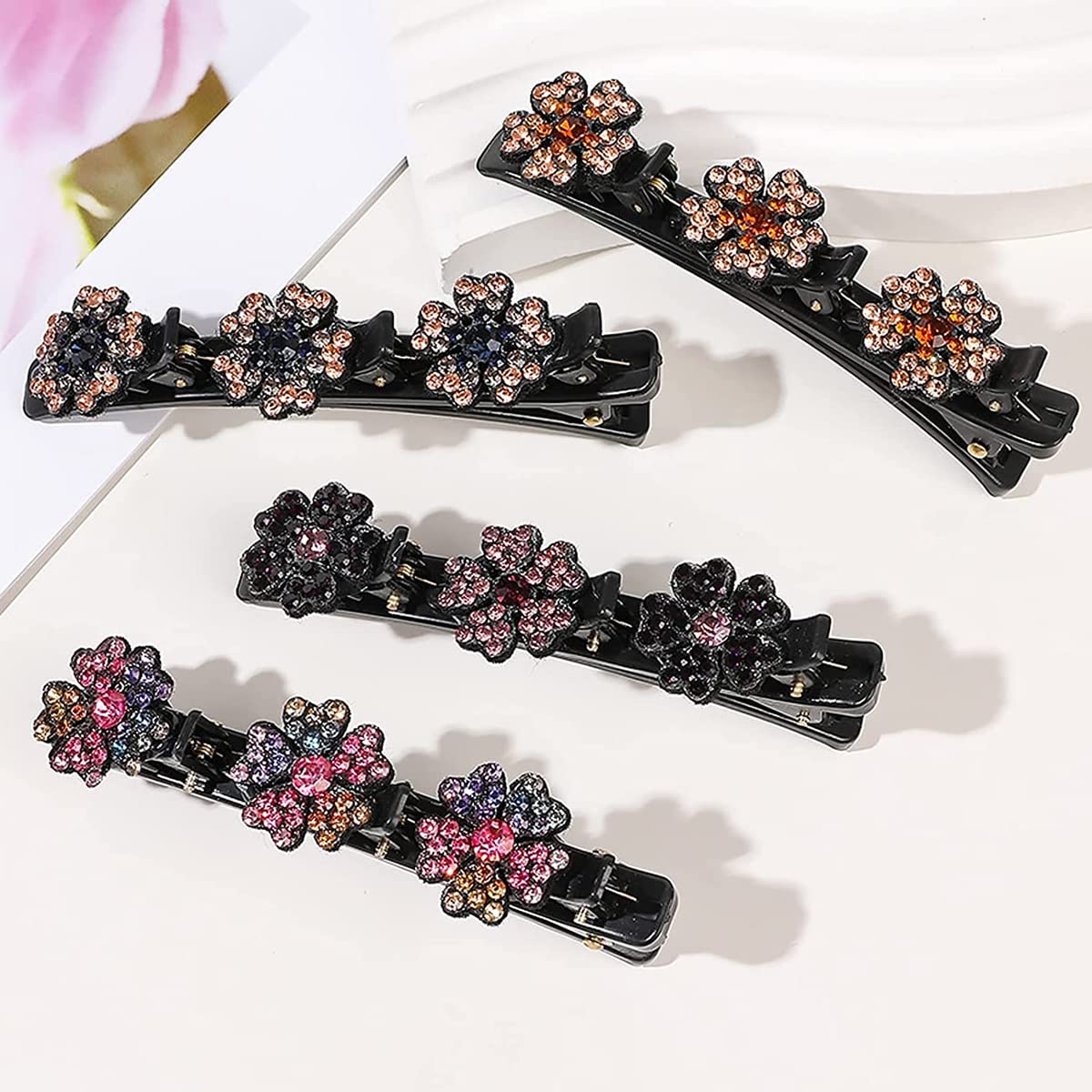 PALAY 4Pcs Sparkling Braided Hair Clips for Girls - Crystal Stone Hair Accessories, Fashion Hairpins for Thick Hair Styling - Perfect for School, Parties, Weddings and Daily Use