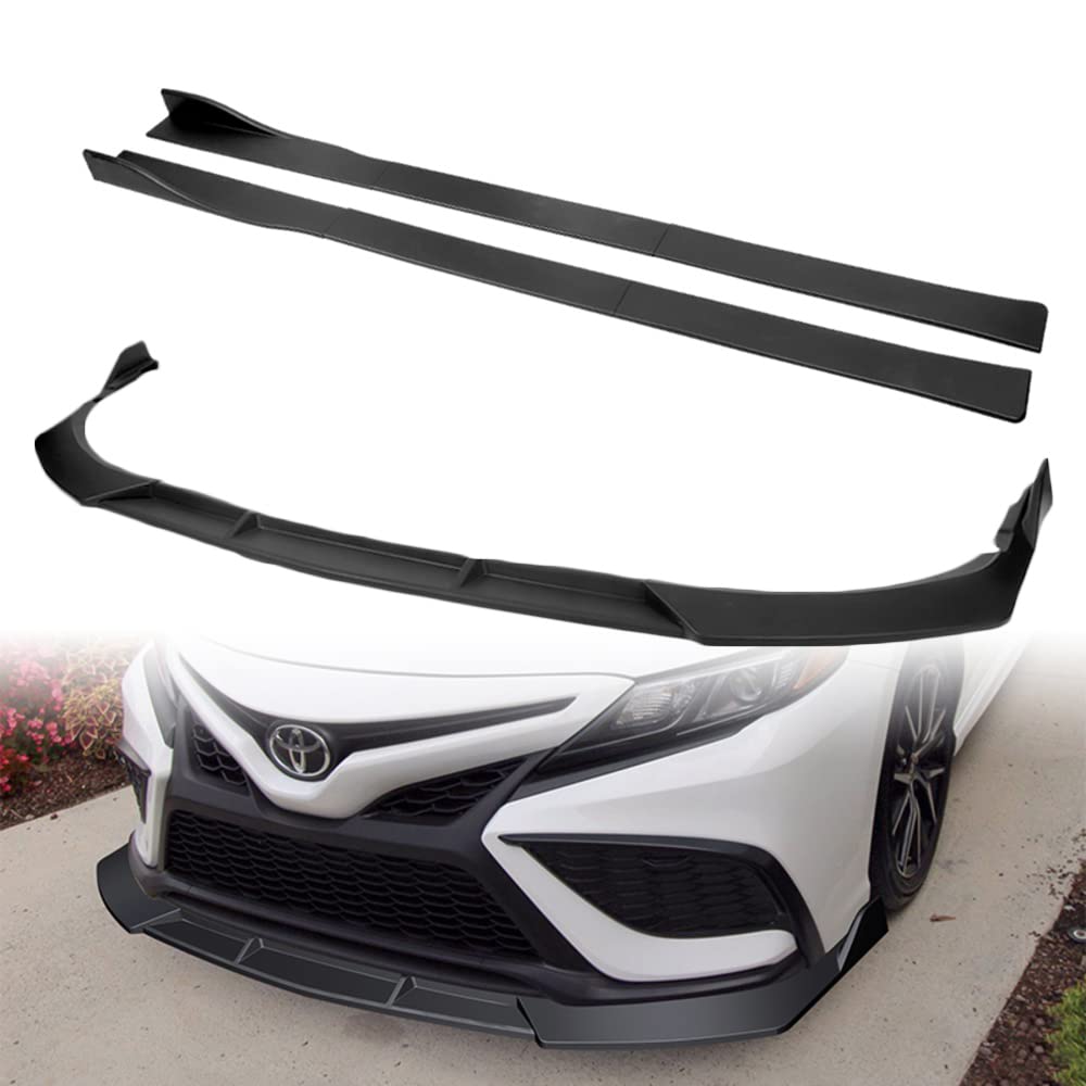 Q1-TECH 9-Piece Front Bumper Body Kit for 2021-2023 Toyota Camry SE XSE - Lip, Side Skirt Extensions & Diffuser Set - ABS Unpainted Matte Black Front Spoiler Air Chin Splitter | Perfect for Car Customization & Street Racing Style Enhancement