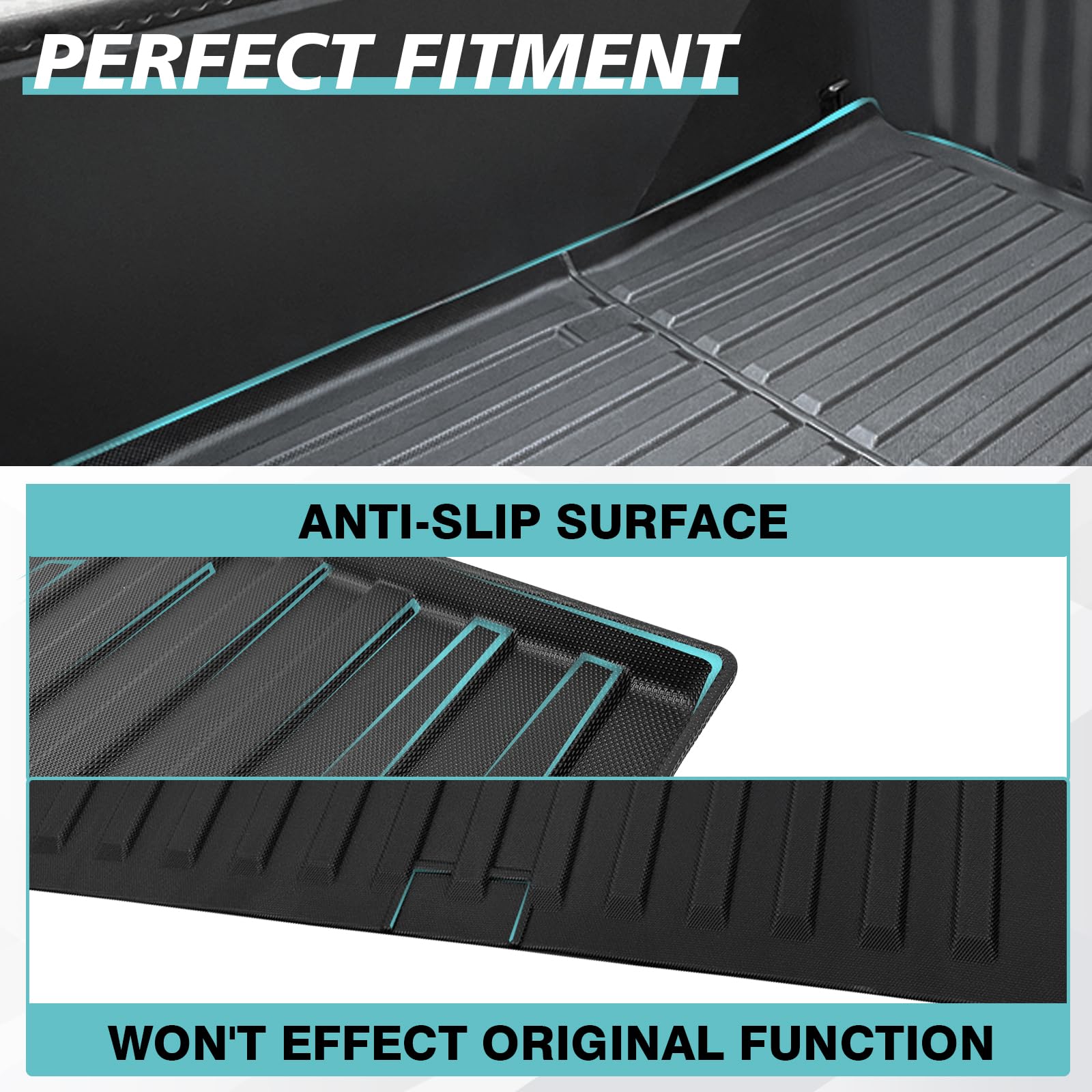 BestEvMod Heavy-Duty TPE Truck Bed Mat for Tesla Cybertruck 2023-2024 | All-Weather Protection Cargo Liner | Anti-Slip & Durable Pickup Accessories | Perfect for Camping, Hauling & Off-Road Adventures (Black)