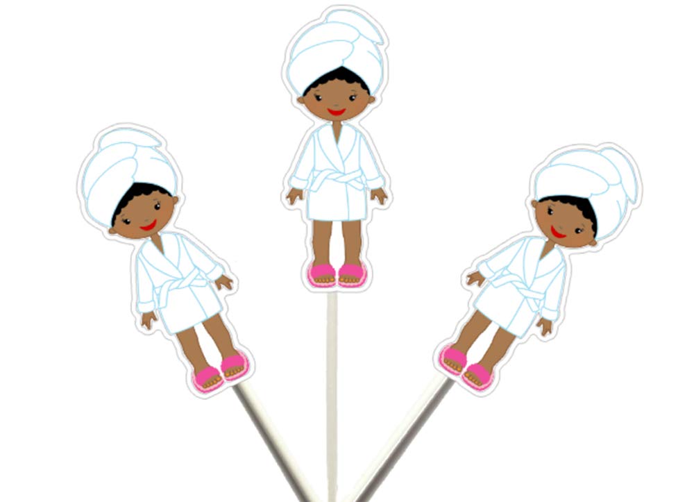 12-Pack Spa Girl Cupcake Toppers for Birthday Parties - Cute Spa-Themed Decorations for Girls' Birthday, Slumber Party & Baby Shower Celebrations