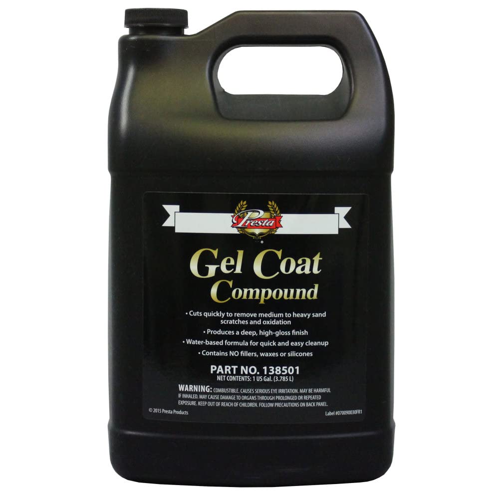 Presta 138501 Gel Coat Compound – Removes P1000 Grit Sand Scratches, Oxidation & Fine Scratches – 1 Gallon White for Boat, RV & Auto Restoration