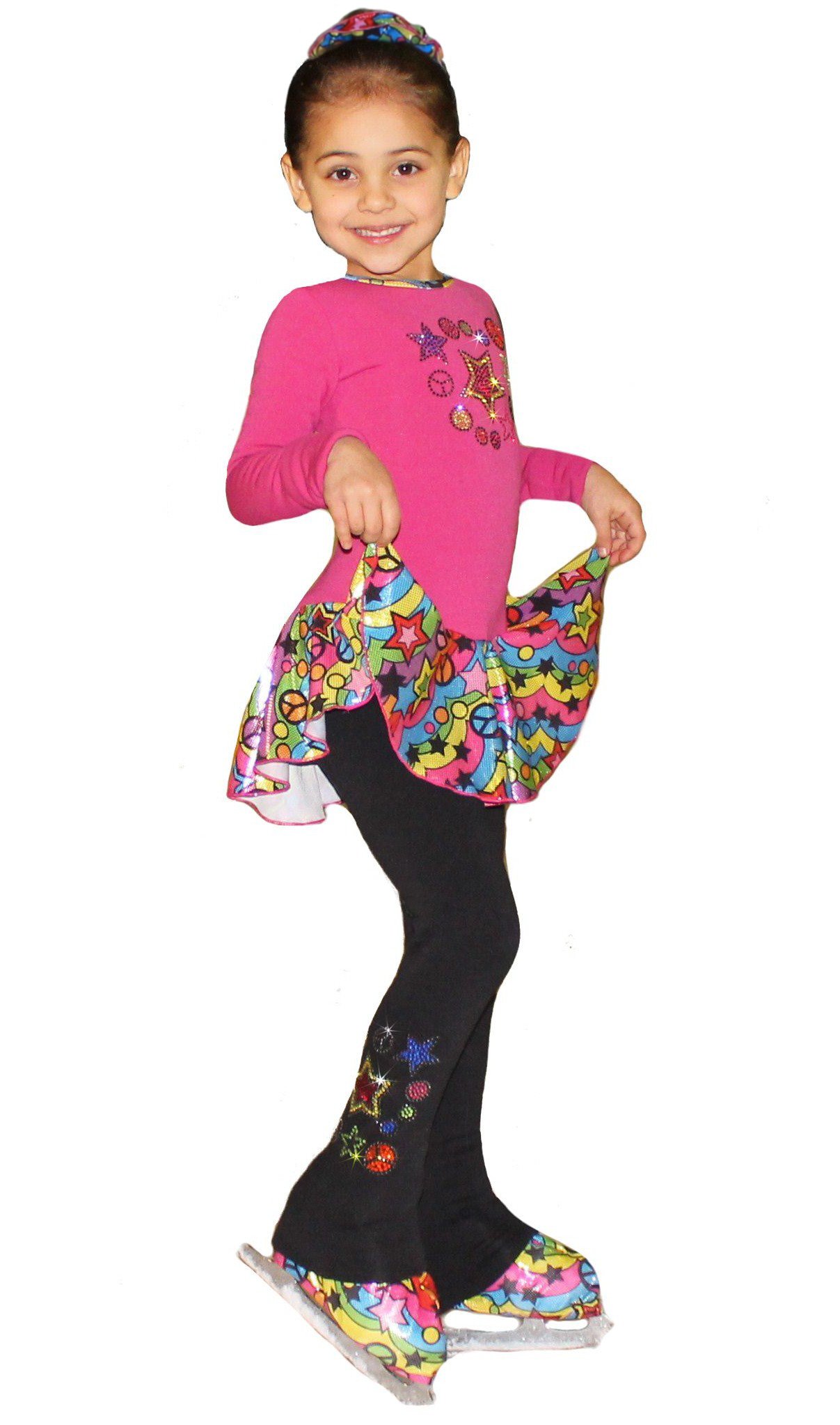Polartec Ice Skating Dress for Women - Peace & Stars Print Figure Skating Costume for Competition & Performance