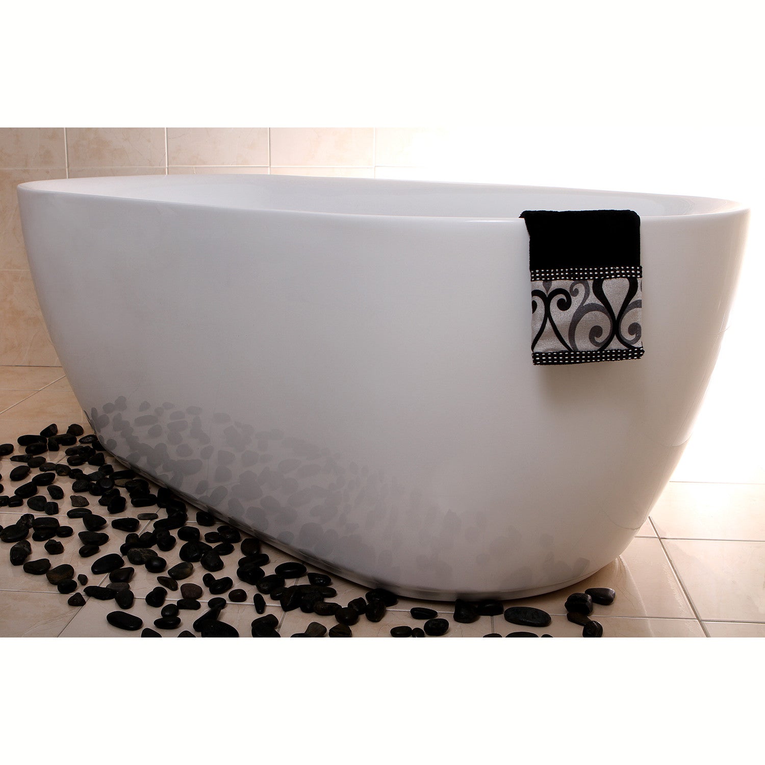 Aqua Eden VTDE713321 71-Inch Glossy White Acrylic Oval Freestanding Bathtub with Drain - Double Ended Soaking Tub for Luxury Bathrooms & Spa Retreats