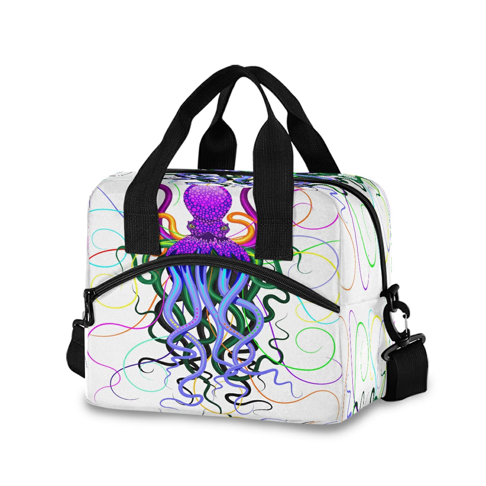 KEEPREAL Insulated Lunch Bag with Psychedelic Octopus Print - Reusable Cooler Tote with Shoulder Strap & Carry Handle for School, Work & Picnics | Eco-Friendly Lunch Box for Kids, Men & Women