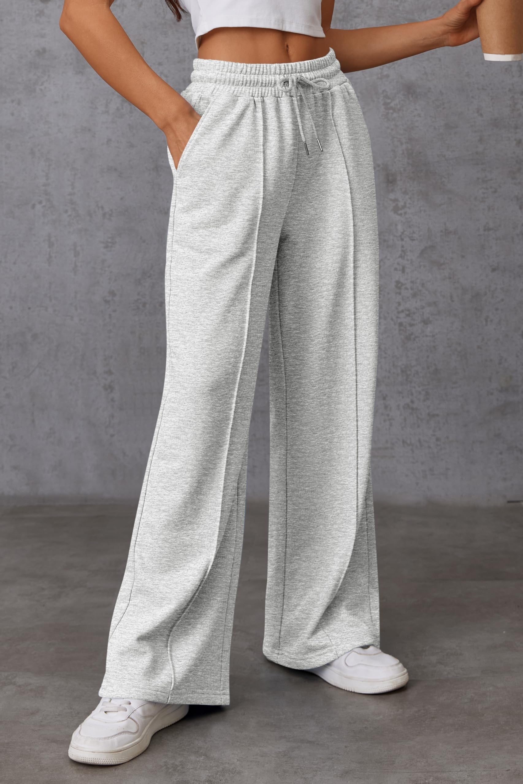 Women's High Waisted Wide Leg Sweatpants - Flare Baggy Joggers with Drawstring Waist | Soft Athletic Lounge Pants for Yoga, Running & Winter Fashion Outfits