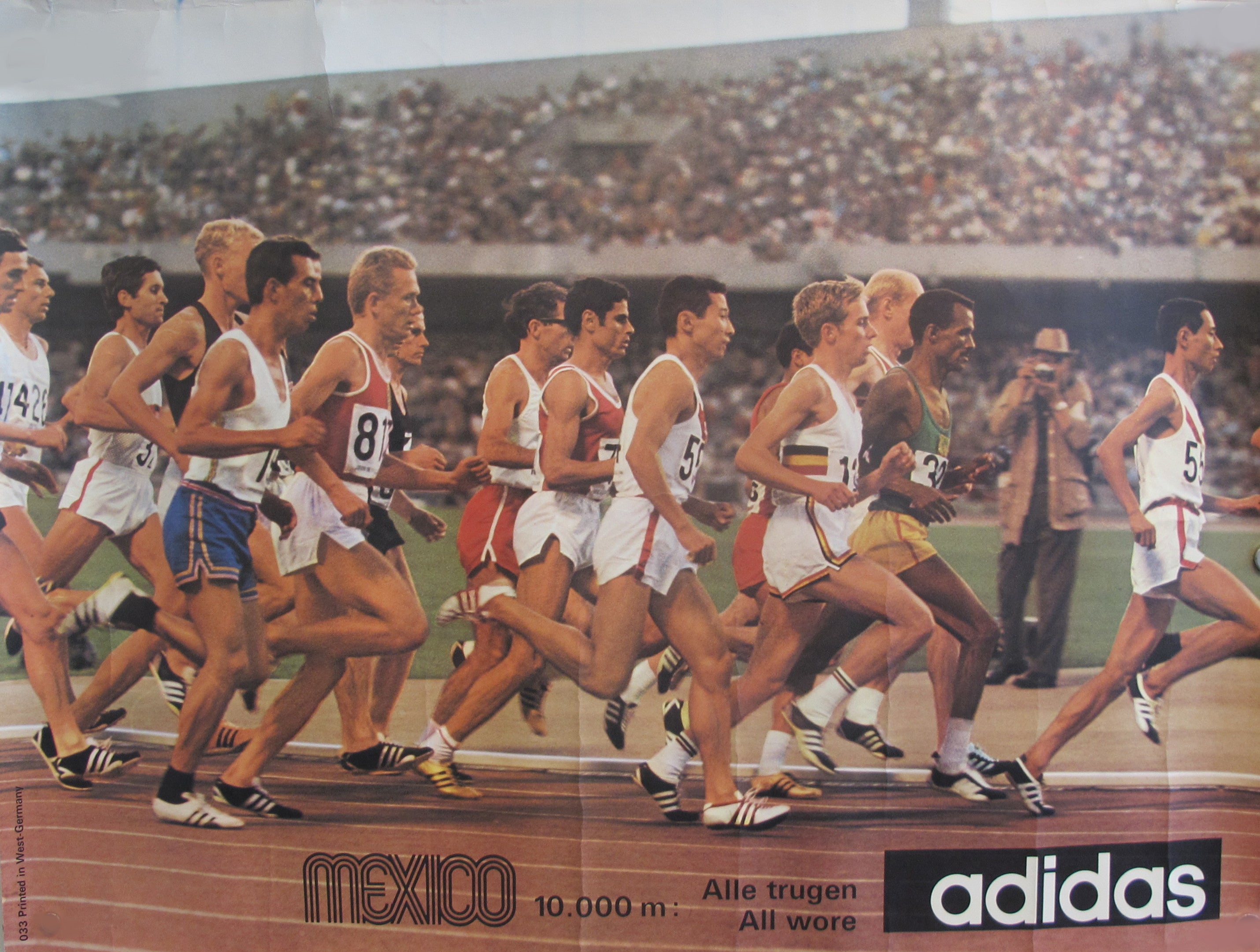 Vintage 1968 Mexico Olympics 10,000m Dash Running Athletics Poster - Adidas Retro Sports Wall Art for Home Gym & Office Decor