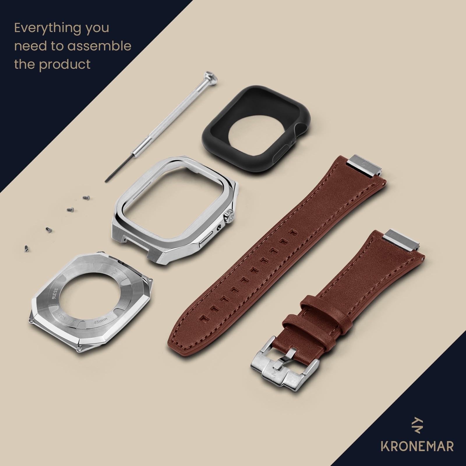 Premium Italian Leather Apple Watch Band & 316L Stainless Steel Case - Compatible with Apple Watch Series 8/7/6/5/4/SE | Luxury Protection for Workouts, Business Meetings & Everyday Wear