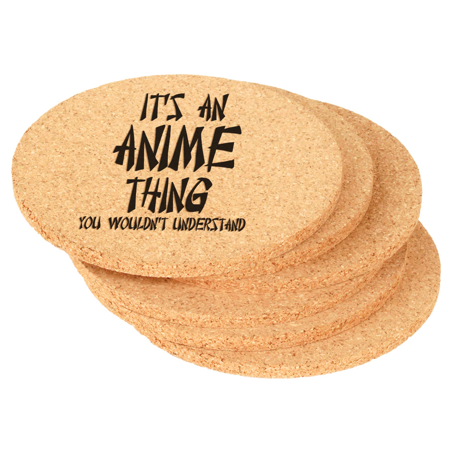 Set of 6 Round Anime-Themed Cork Drink Coasters - Absorbent & Durable for Hot/Cold Beverages - Perfect for Home, Office, or Anime Fan Gift