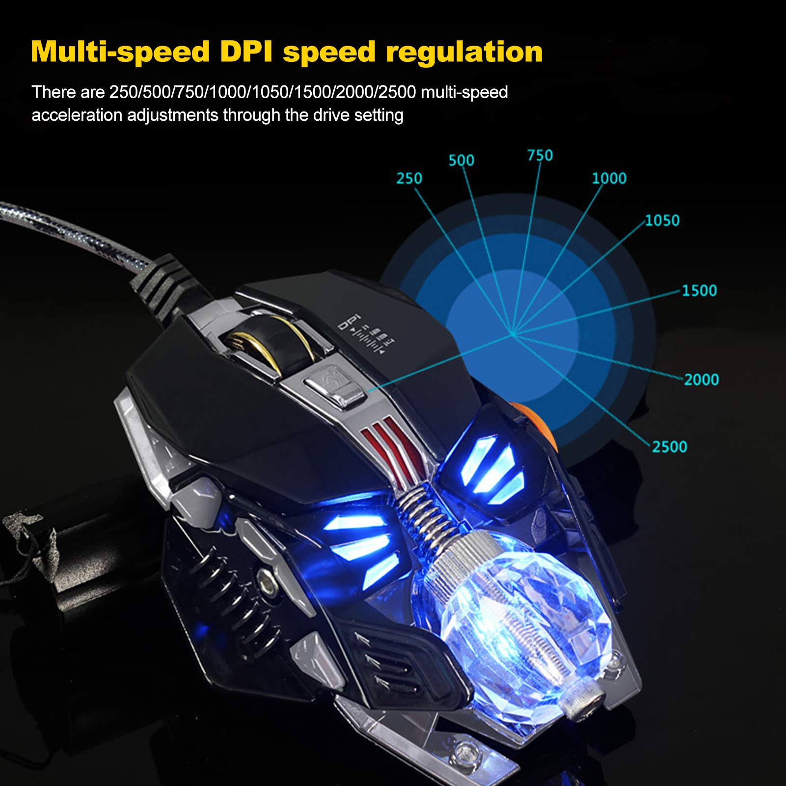 Mechanical Gaming Mouse with Glowing Crystal Ball - Wired USB, 4-Color Breathing Light, Ergonomic Design for Windows PC Gamers, Perfect for Esports and Office Use